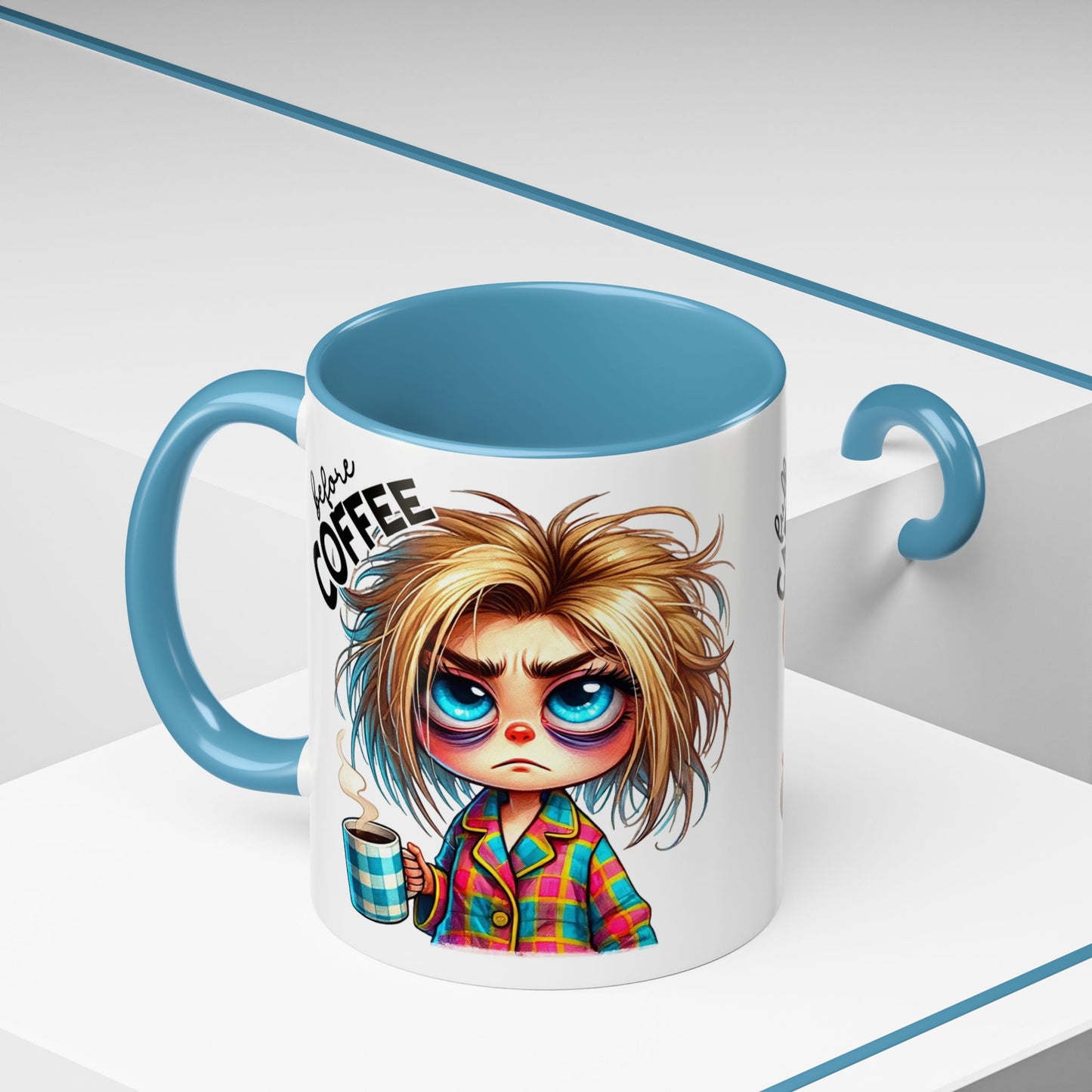 Accent Coffee Mug — Cute Blonde 'Fully Caffeinated' Coffee Lover Gift (11/15 oz)