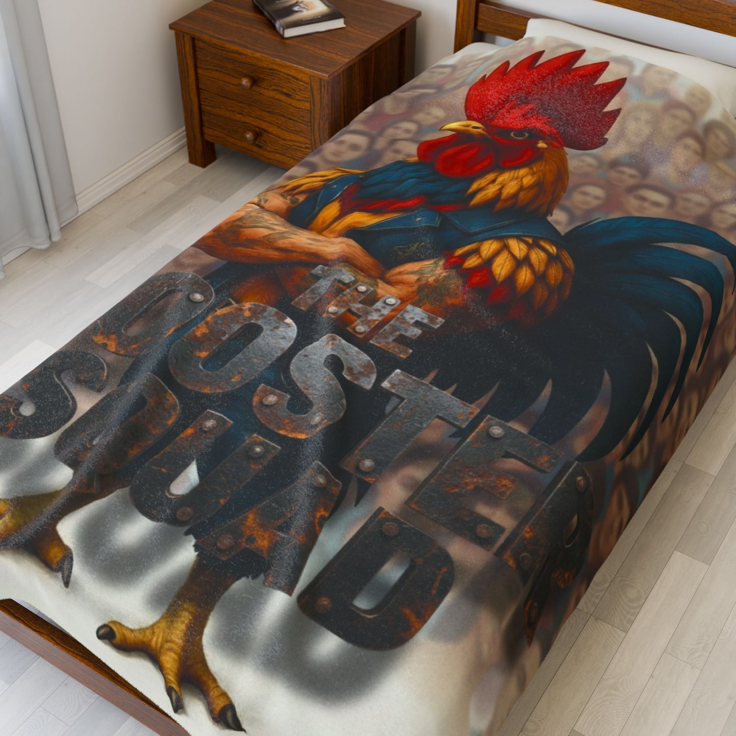 ROCK WITH YOUR FLOCK: The Rooster Squad Velveteen Plush Blanket — Bold Rooster Graphic Throw