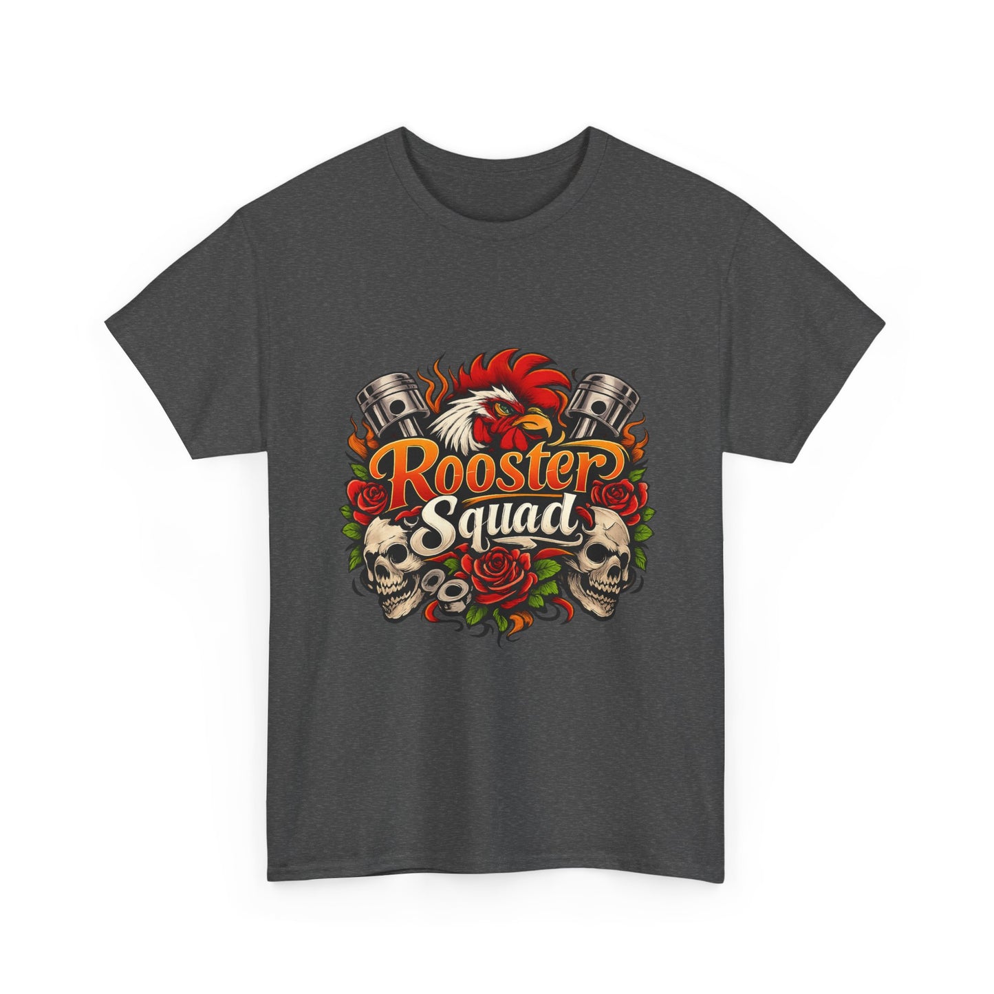 Rooster Squad Graphic Tee — Retro Skull & Pistons Vintage Motorcycle Shirt