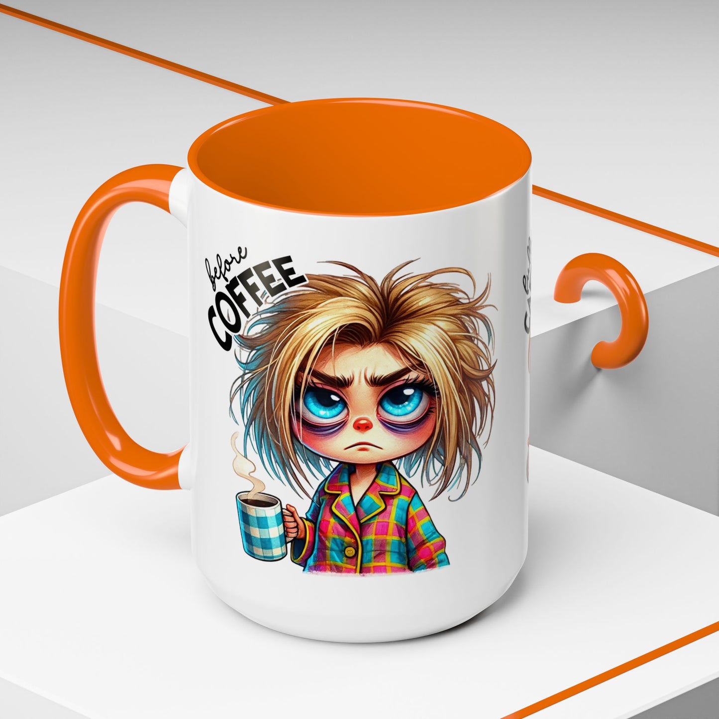 Accent Coffee Mug — Cute Blonde 'Fully Caffeinated' Coffee Lover Gift (11/15 oz)
