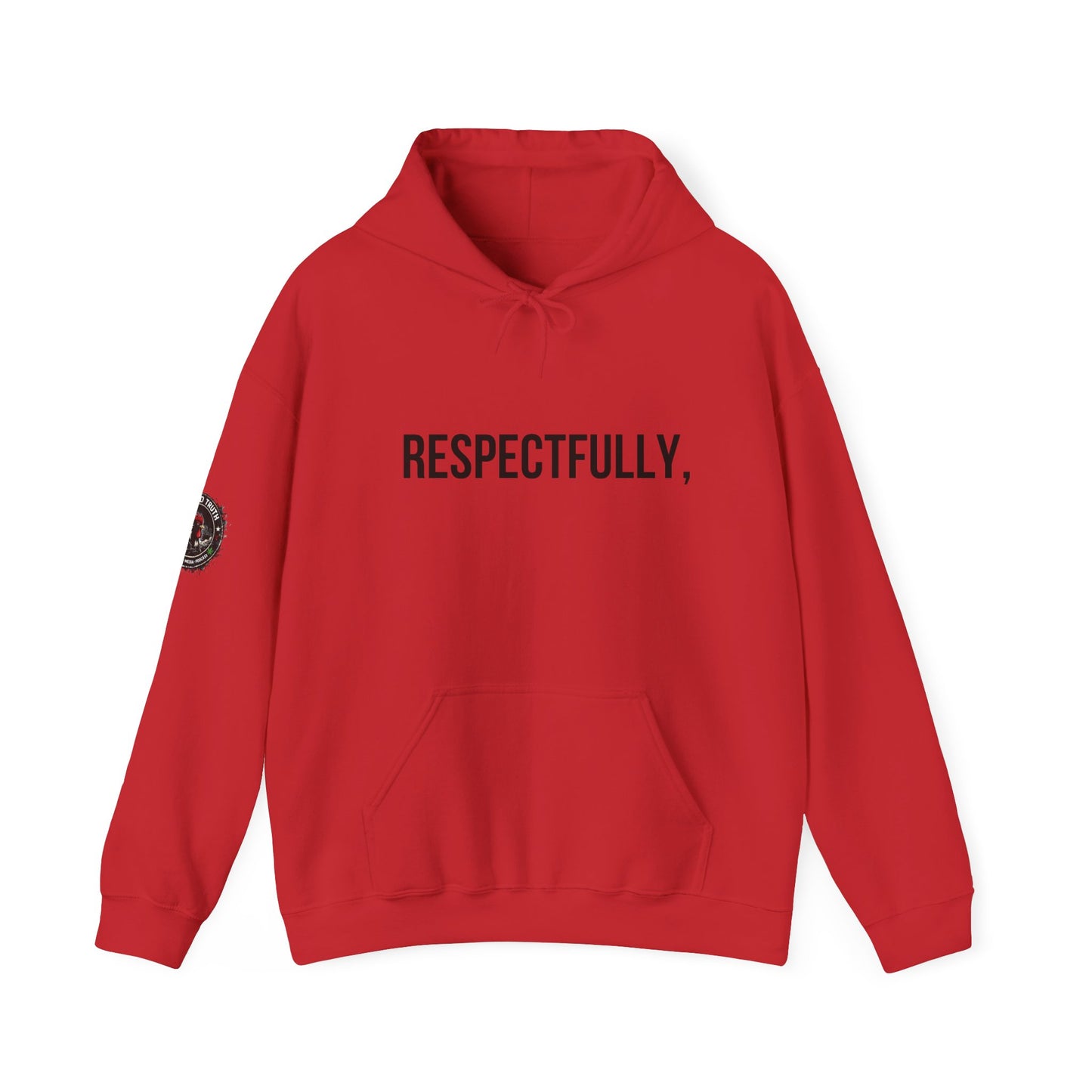 RESPECTFULLY, Hoodie — Minimalist White Pullover with 'RESPECTFULLY' Chest Print