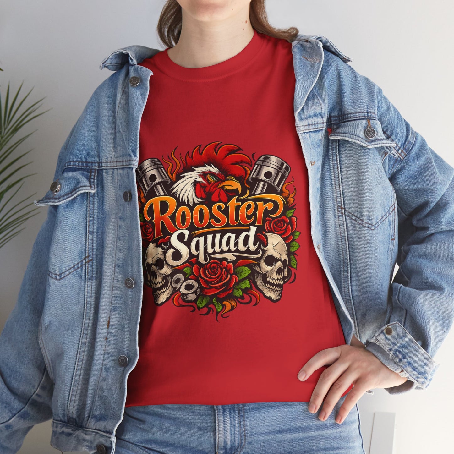 Rooster Squad Graphic Tee — Retro Skull & Pistons Vintage Motorcycle Shirt