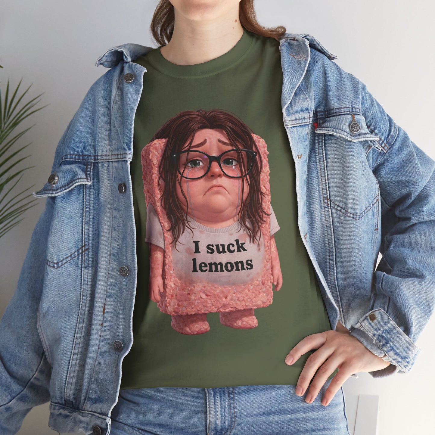 Graphic Tee — Cute Sad SPAM  Character with 'I suck lemons' Slogan