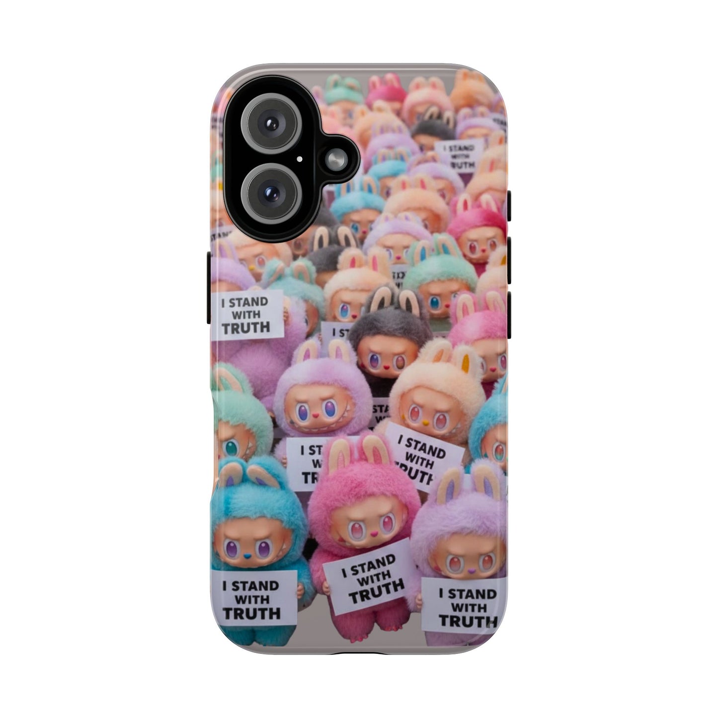 Cute Labubu  Phone Case — "I Stand With Truth" Pastel Doll Design
