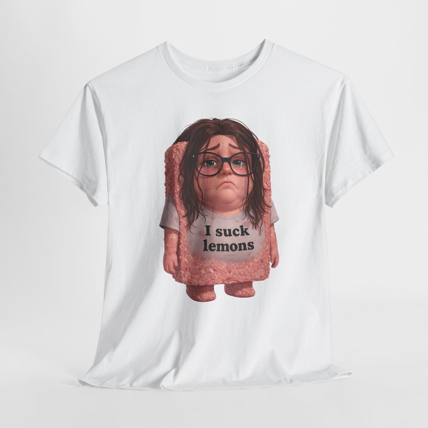 Graphic Tee — Cute Sad SPAM  Character with 'I suck lemons' Slogan