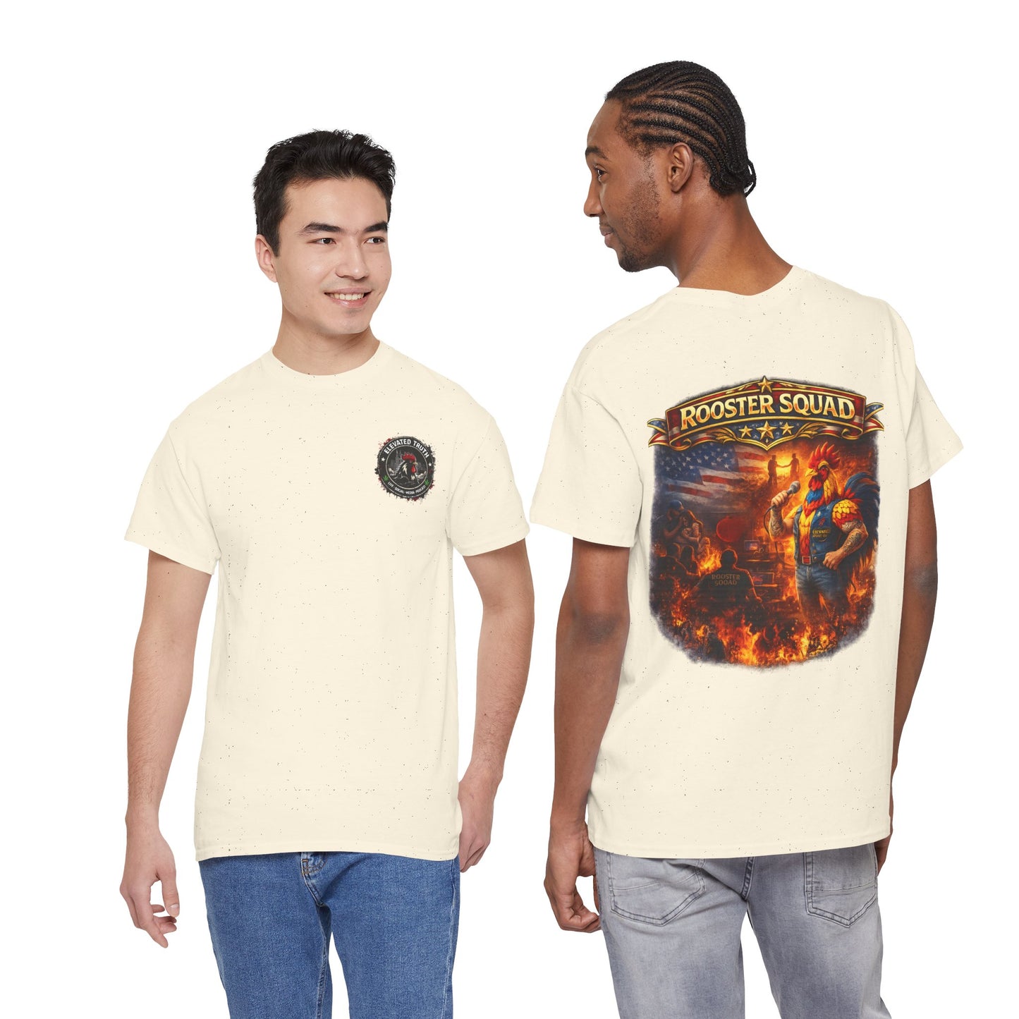 Rooster Squad Graphic Tee — Vintage Firefighter-Style Back Print