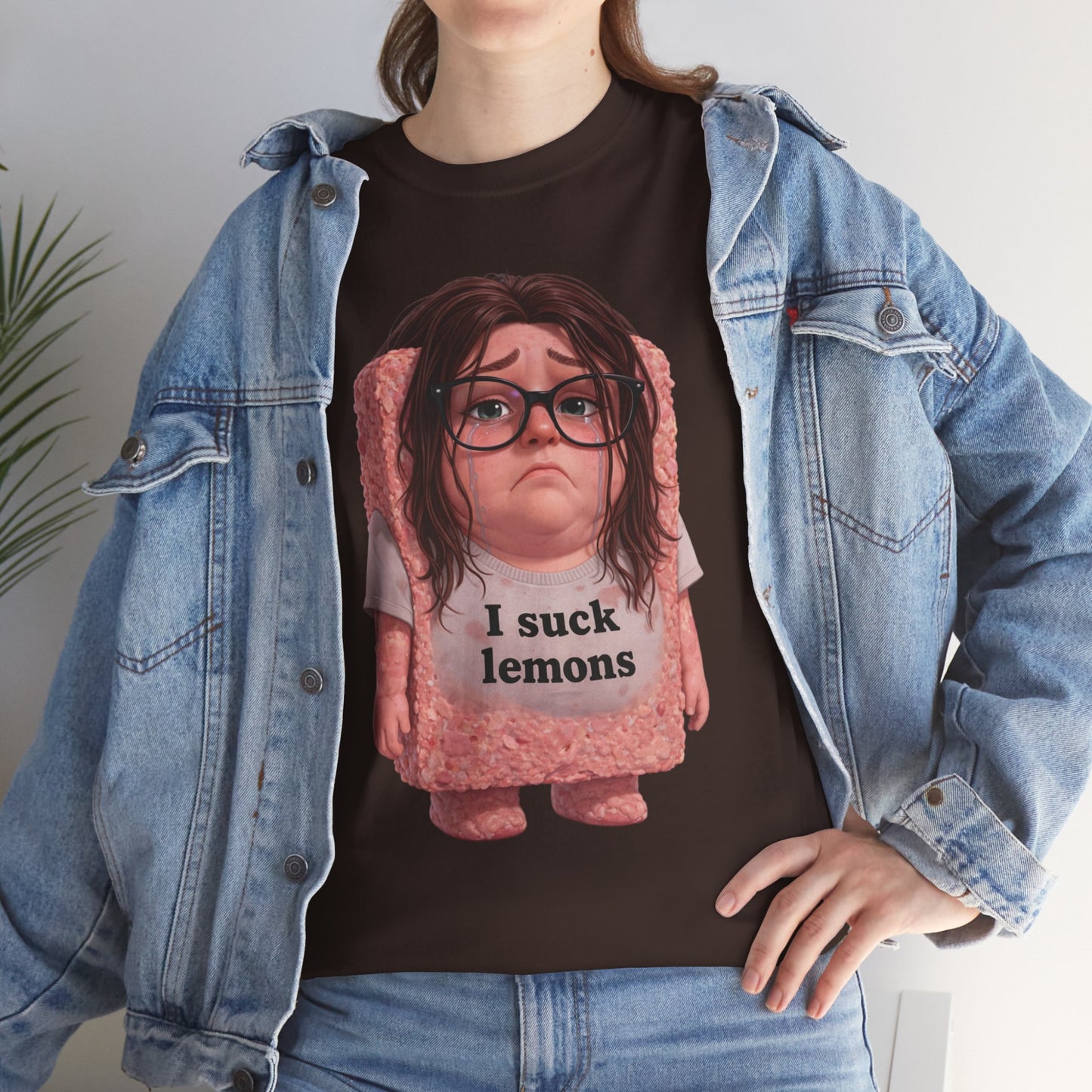 Graphic Tee — Cute Sad SPAM  Character with 'I suck lemons' Slogan