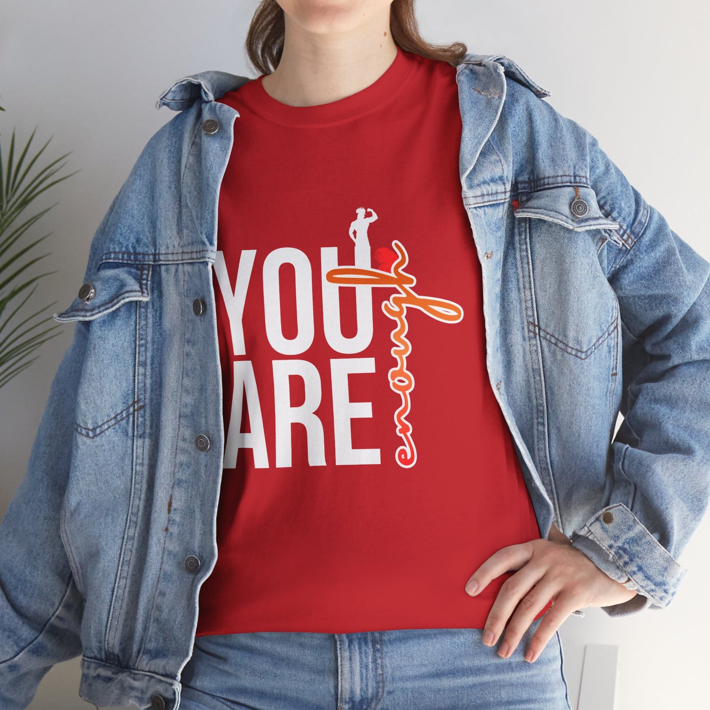 Enough Vertical Script Tee — Minimal Motivational Graphic T-Shirt