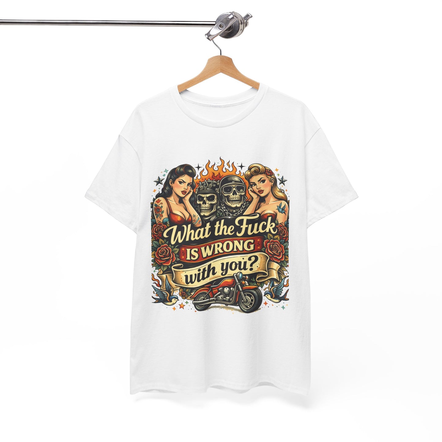 Vintage Skull & Pinup Tattoo Design __What the F*ck Is Wrong With You? Graphic Tee —