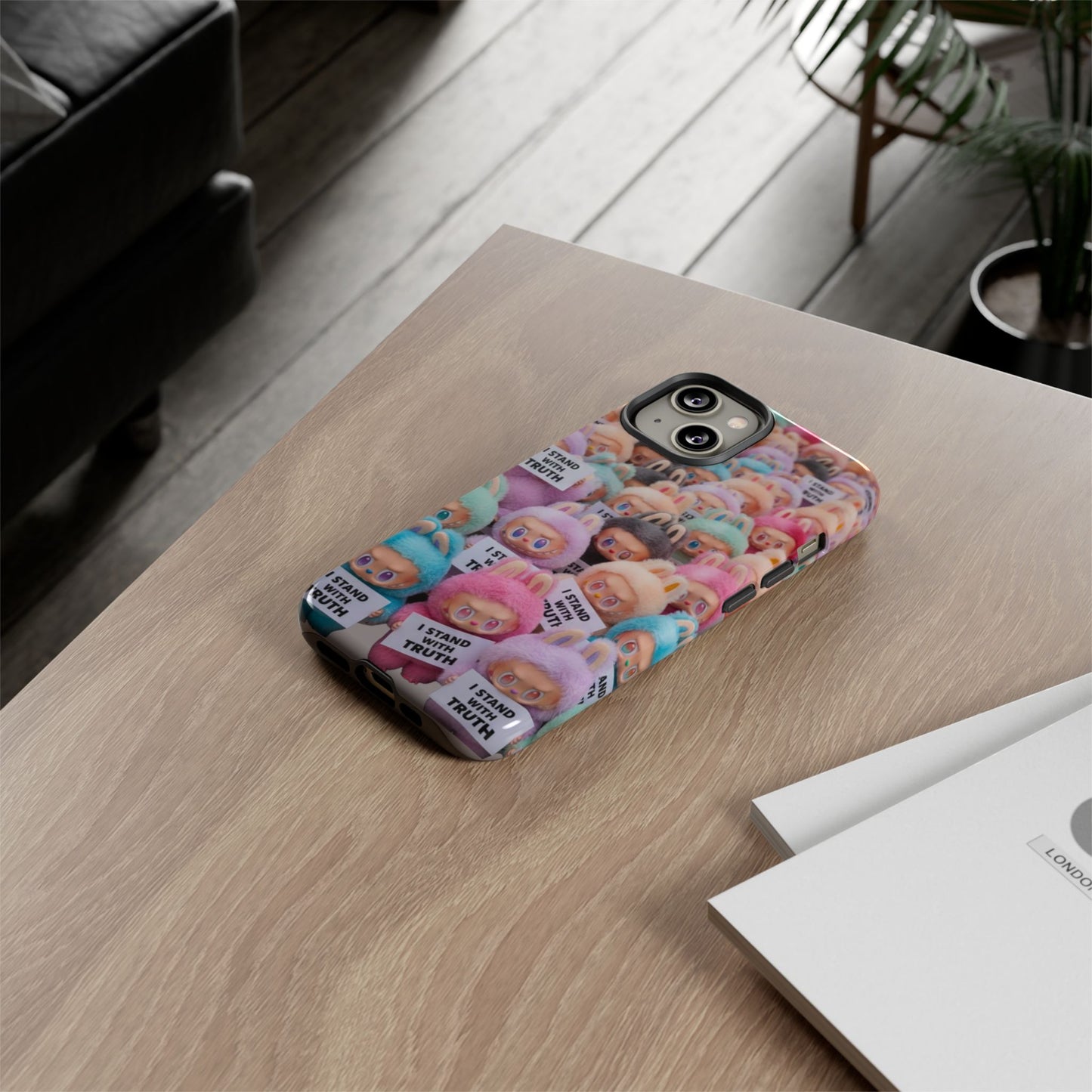 Cute Labubu  Phone Case — "I Stand With Truth" Pastel Doll Design