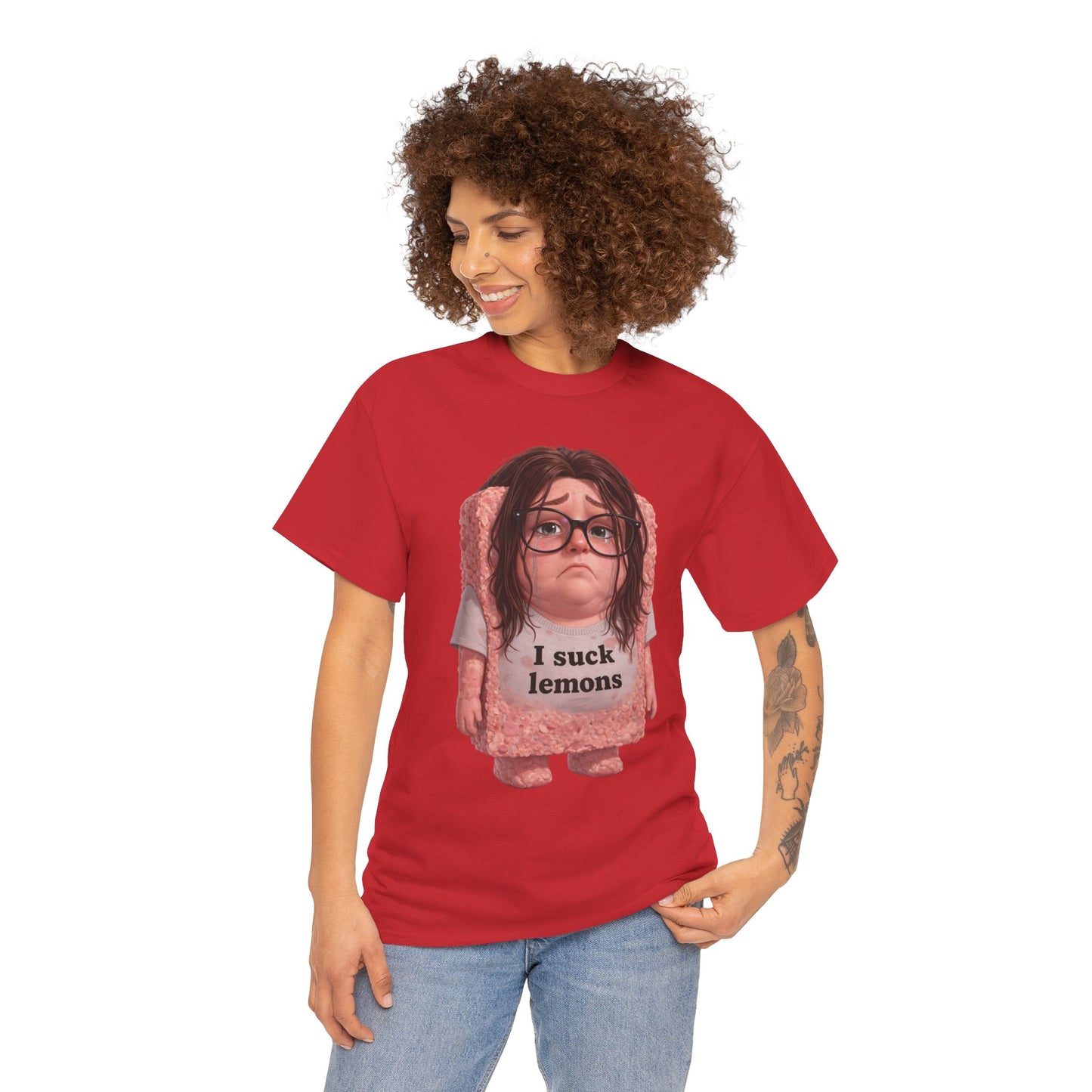 Graphic Tee — Cute Sad SPAM  Character with 'I suck lemons' Slogan