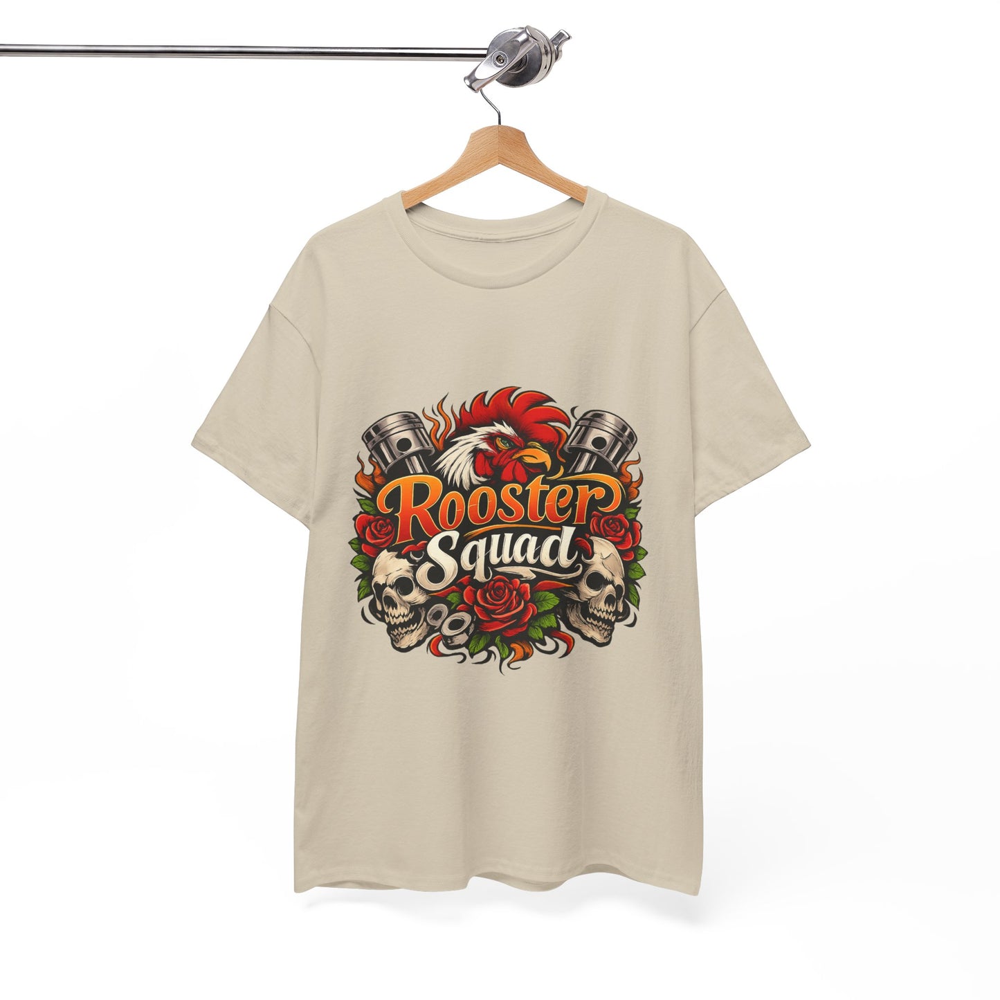 Rooster Squad Graphic Tee — Retro Skull & Pistons Vintage Motorcycle Shirt