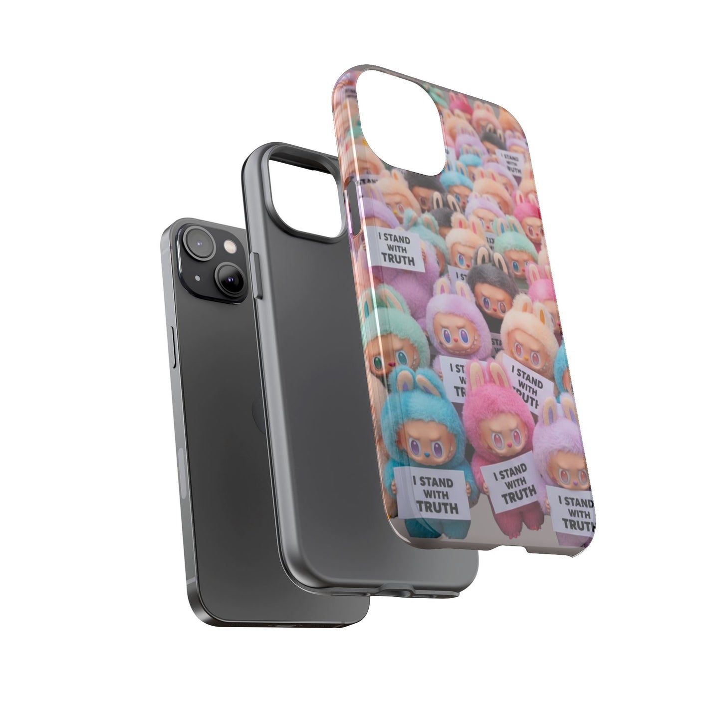 Cute Labubu  Phone Case — "I Stand With Truth" Pastel Doll Design