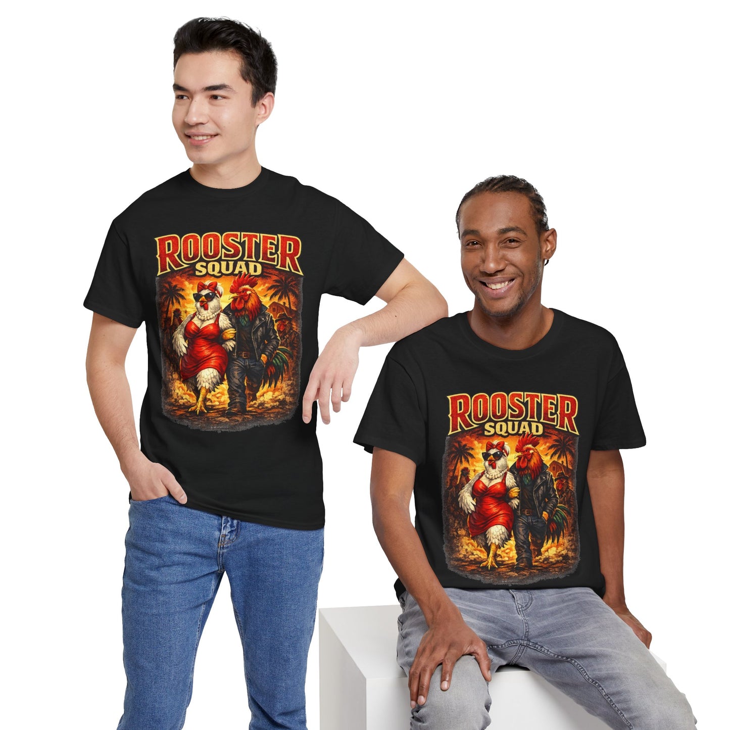 BIG ROOSTER ENERGY: Rooster Squad Vintage Graphic Tee – Retro Tropical Rooster Couple Shirt