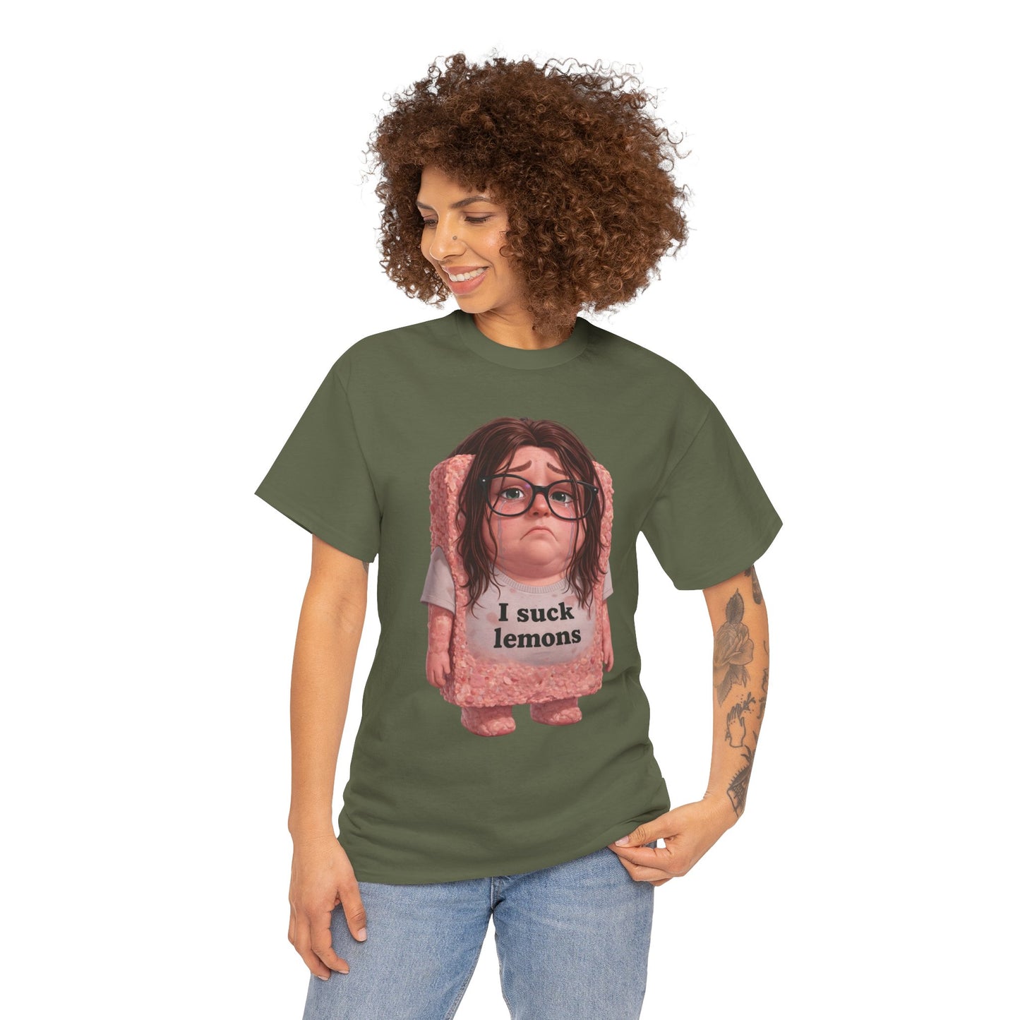 Graphic Tee — Cute Sad SPAM  Character with 'I suck lemons' Slogan