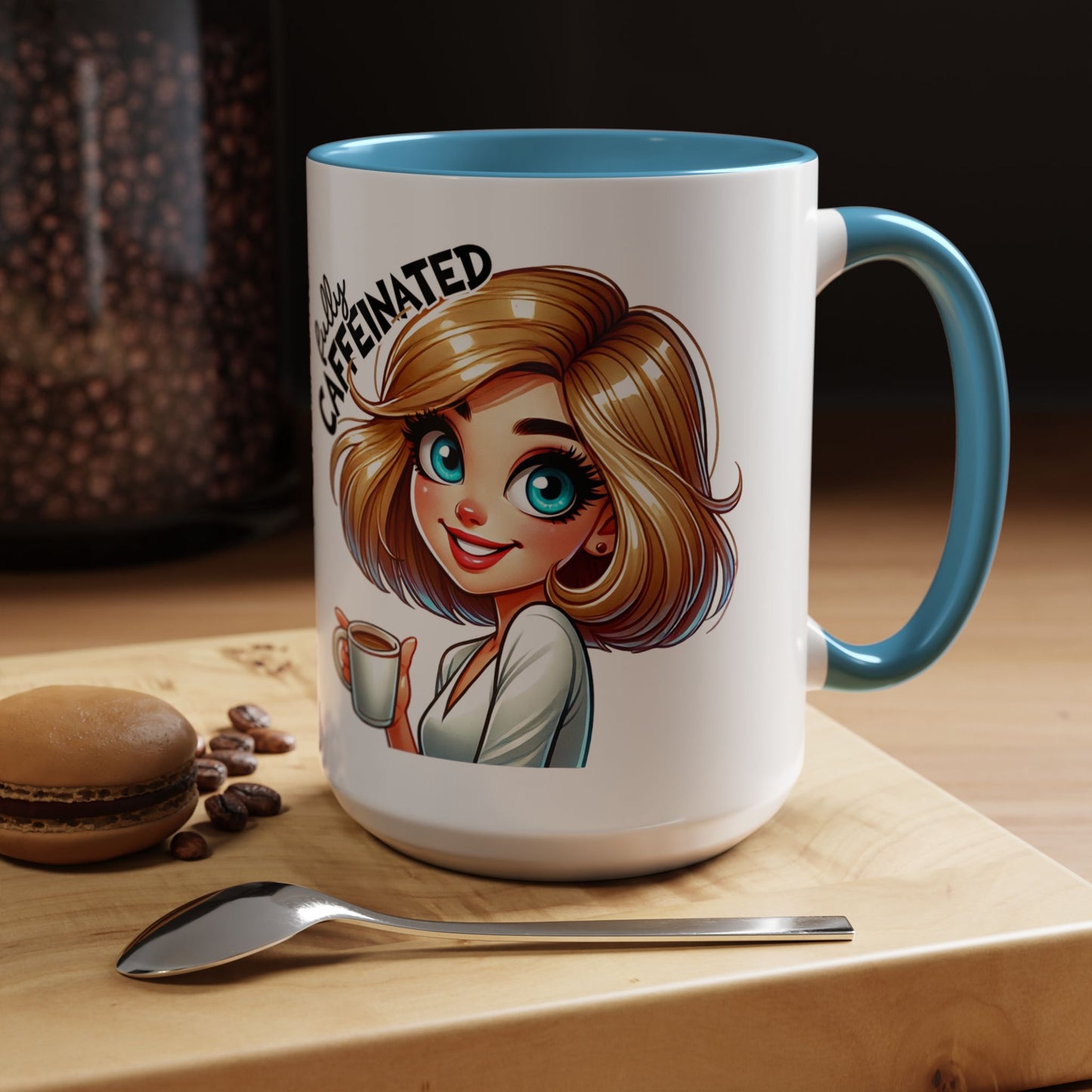 Accent Coffee Mug — Cute Blonde 'Fully Caffeinated' Coffee Lover Gift (11/15 oz)