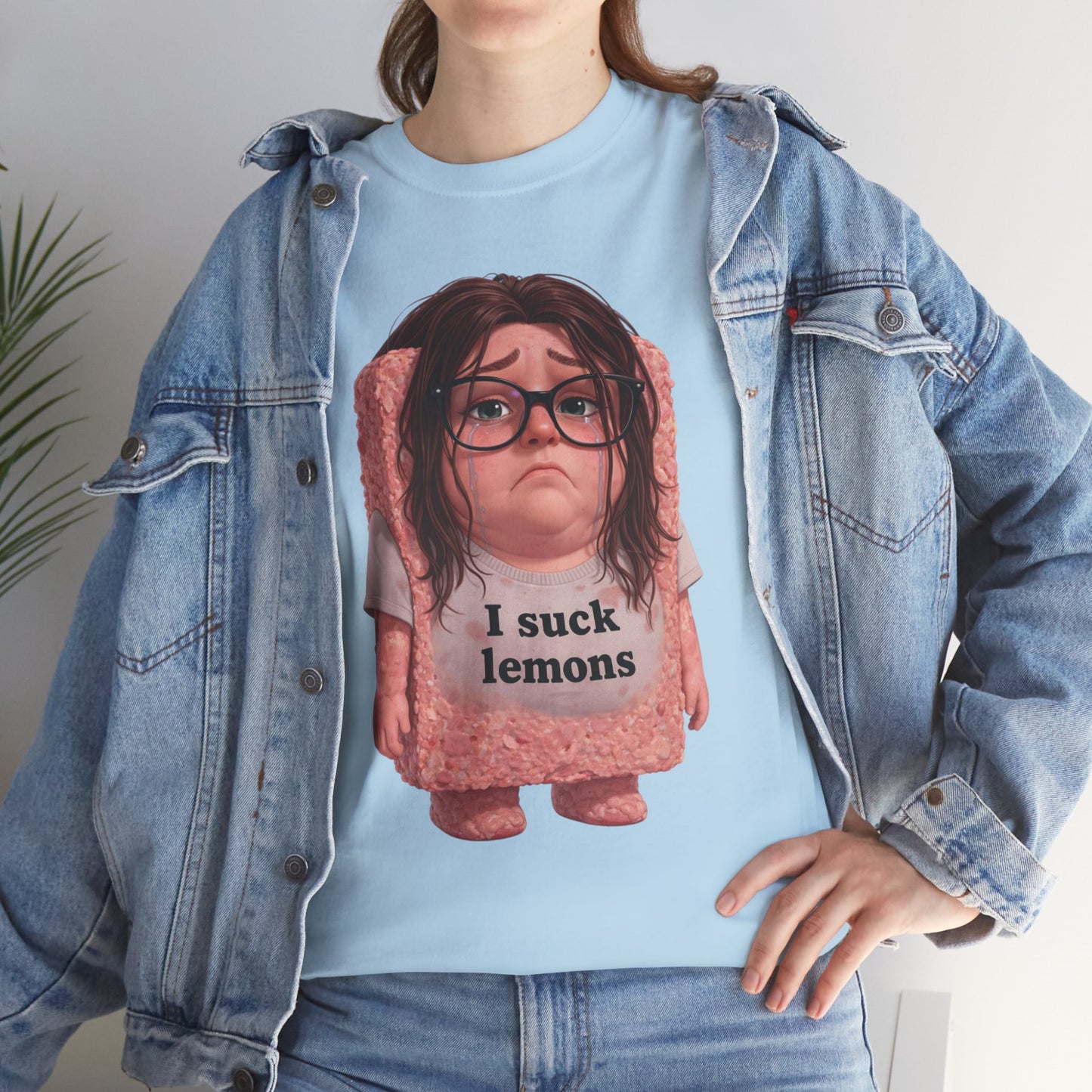 Graphic Tee — Cute Sad SPAM  Character with 'I suck lemons' Slogan