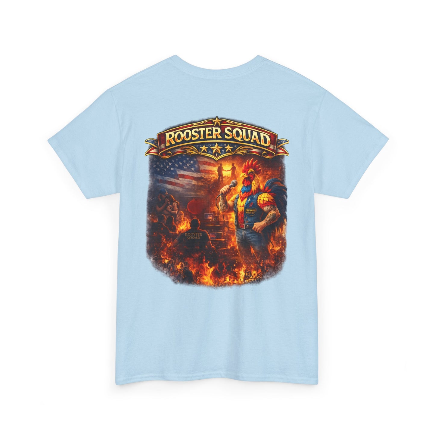 Rooster Squad Graphic Tee — Vintage Firefighter-Style Back Print