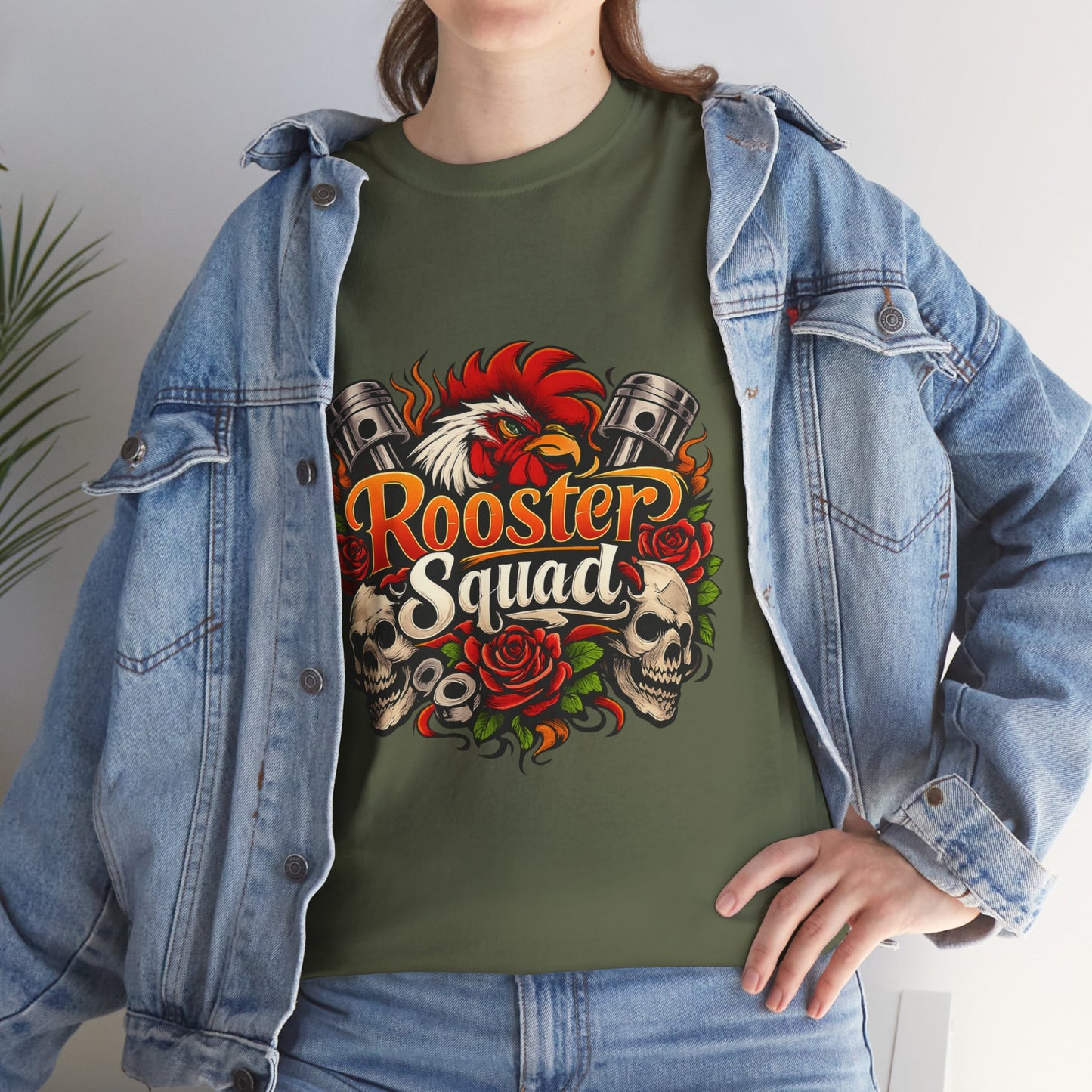 Rooster Squad Graphic Tee — Retro Skull & Pistons Vintage Motorcycle Shirt