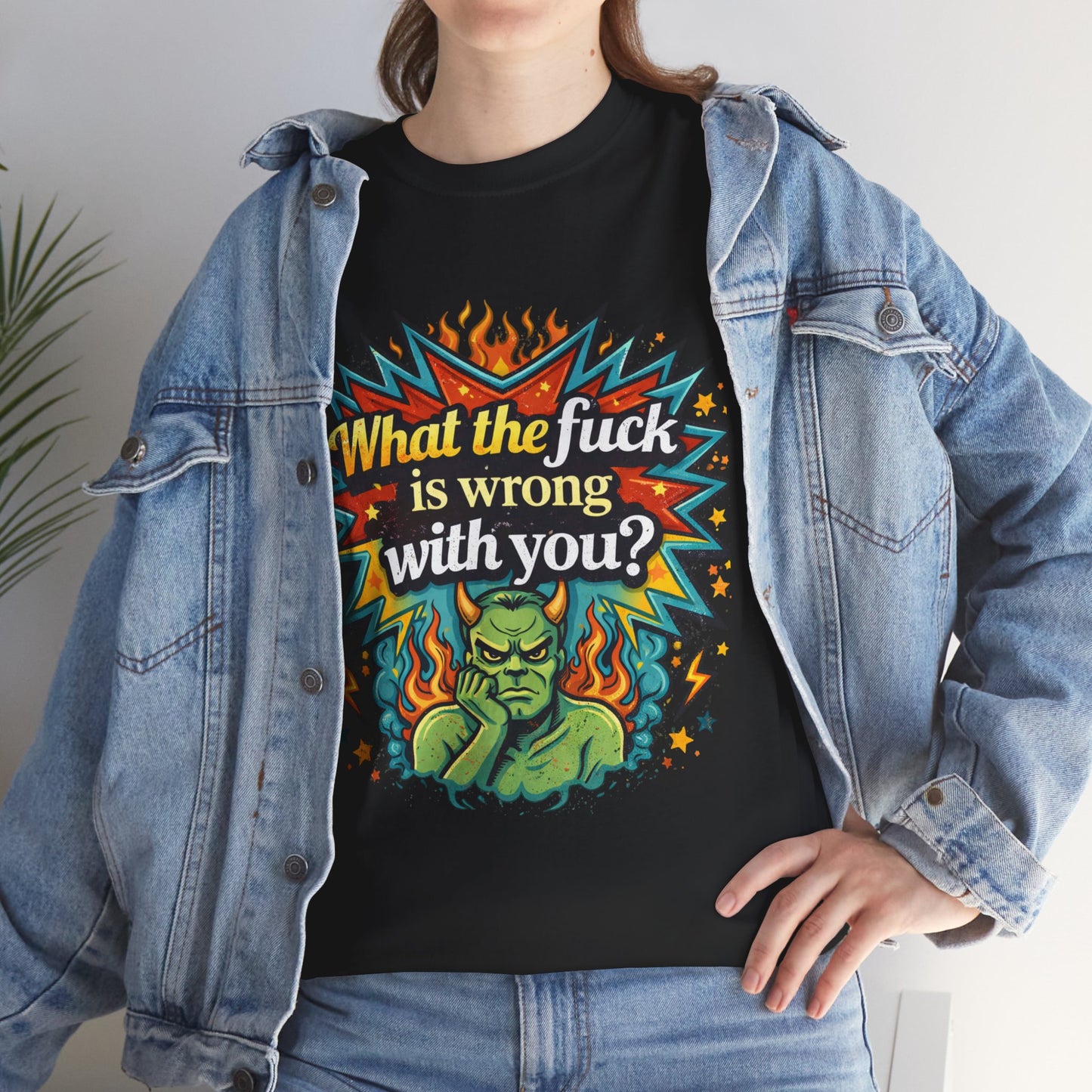 Graphic Tee — "What the F**k Is Wrong With You?" Retro Demon Design