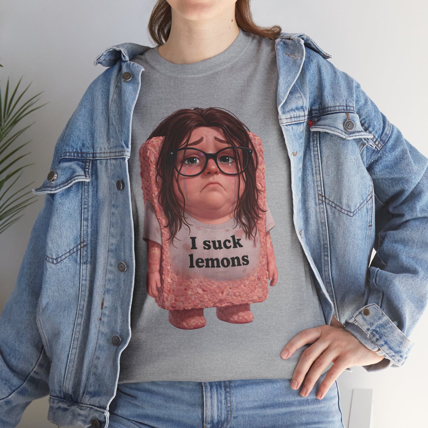 Graphic Tee — Cute Sad SPAM  Character with 'I suck lemons' Slogan
