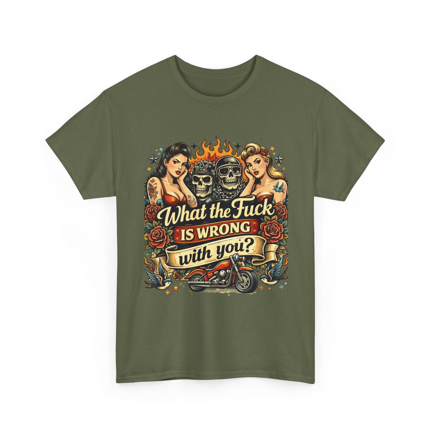 Vintage Skull & Pinup Tattoo Design __What the F*ck Is Wrong With You? Graphic Tee —