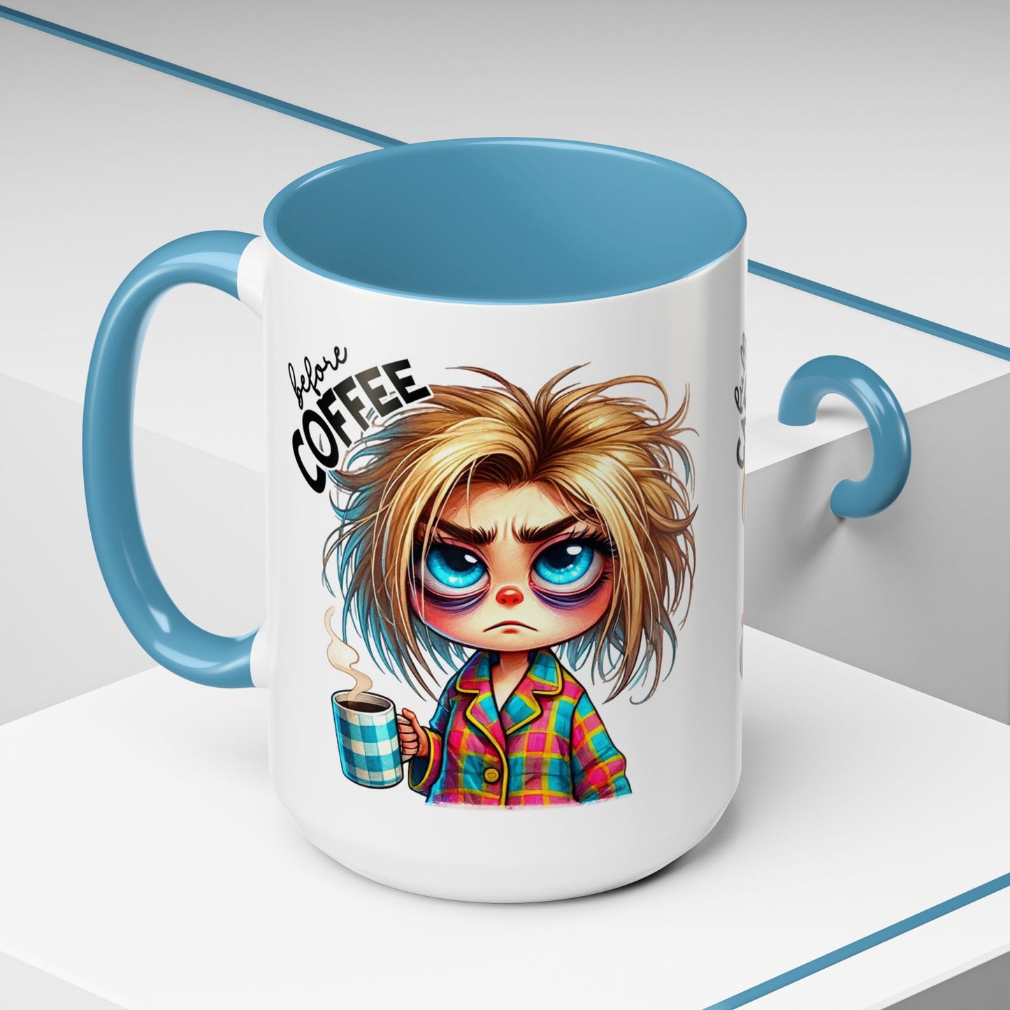 Accent Coffee Mug — Cute Blonde 'Fully Caffeinated' Coffee Lover Gift (11/15 oz)