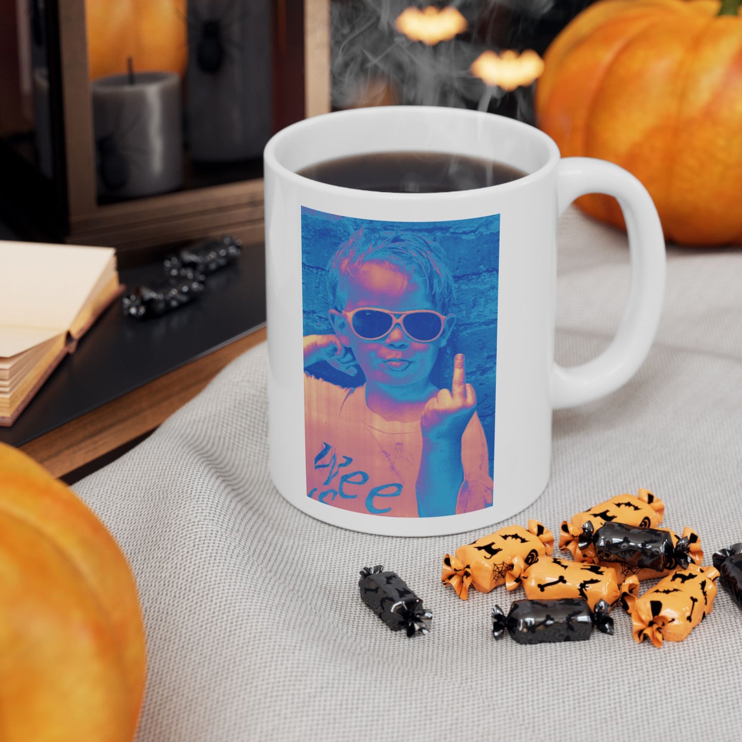 Ceramic Mug — Bright Middle Finger Girl with “#FUBJ”