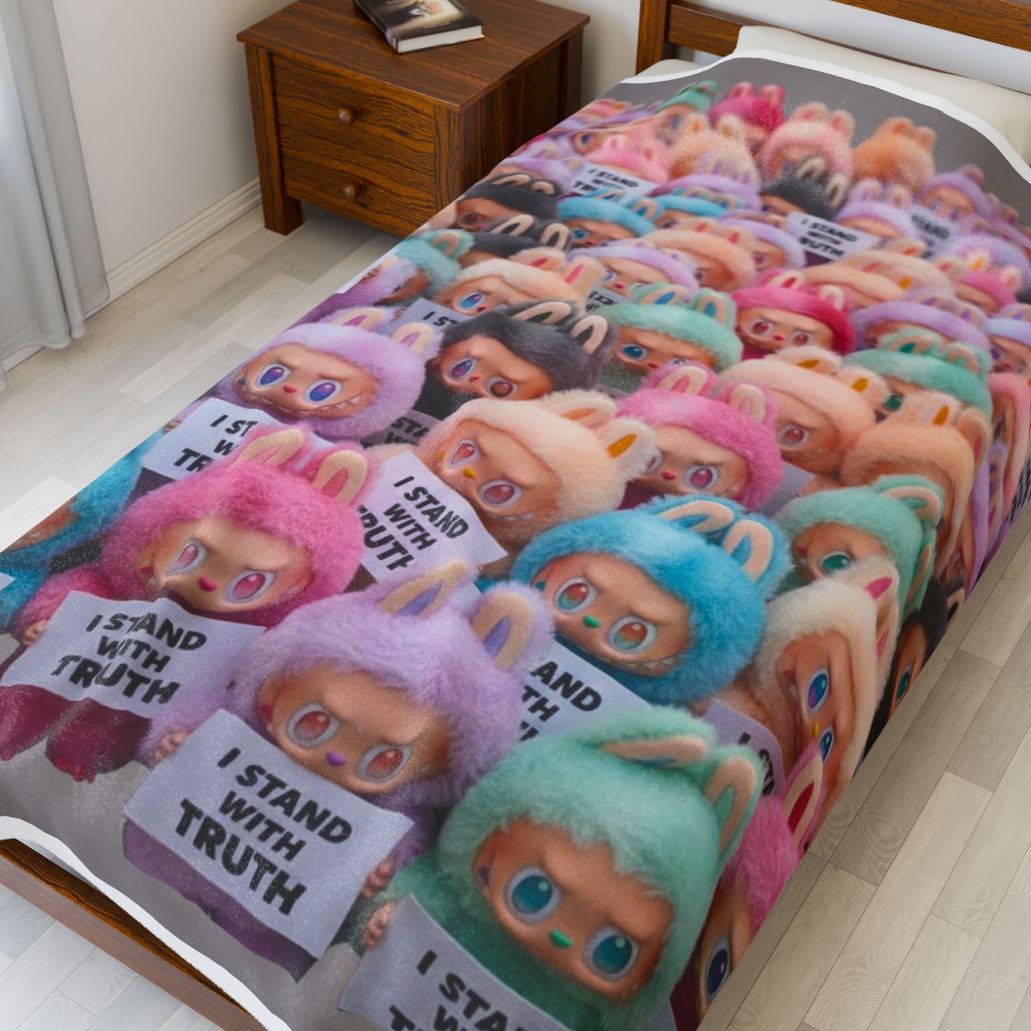 LABUBU  Blanket — Cute Labubu Doll Pattern, "I Stand With Truth" Cozy Throw