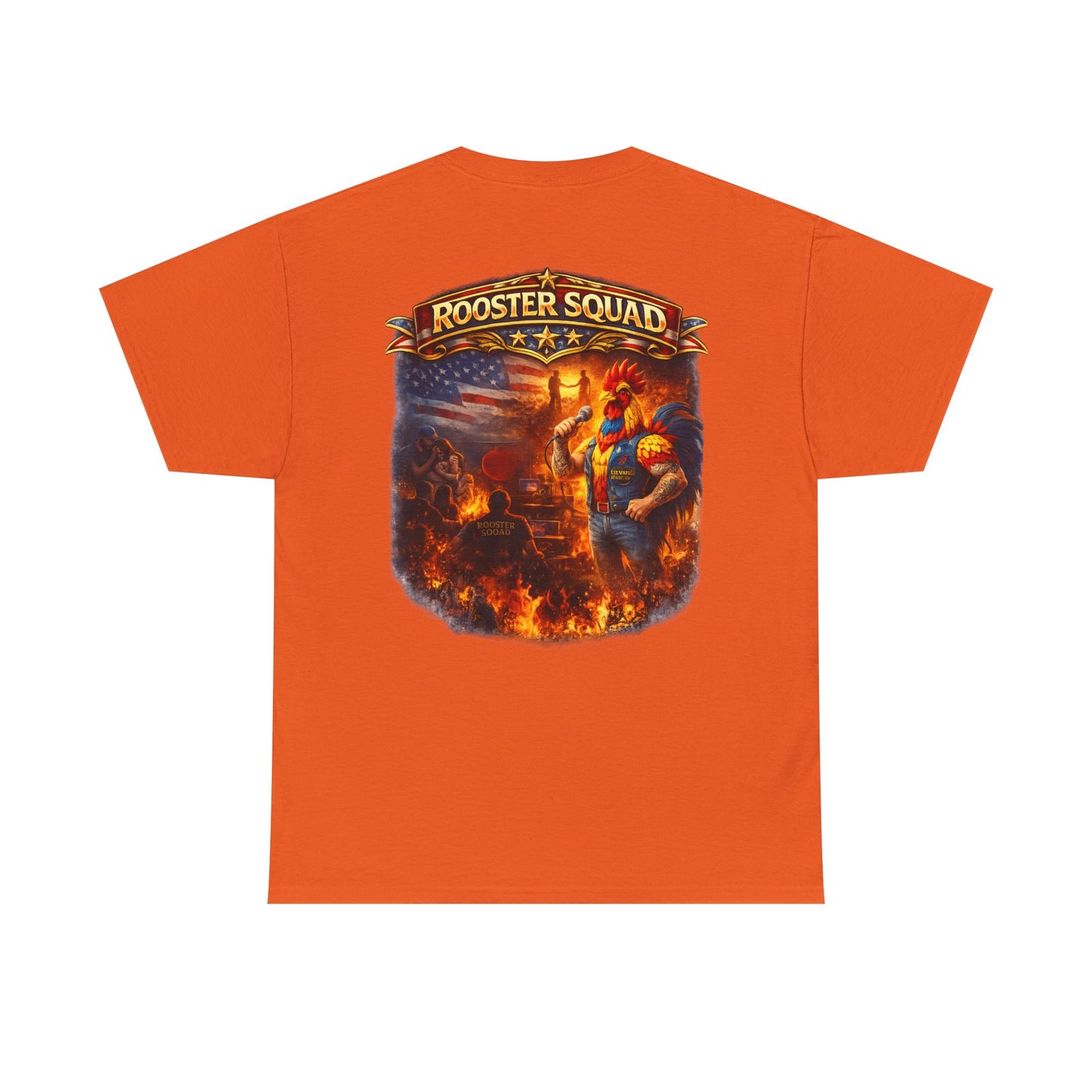 Rooster Squad Graphic Tee — Vintage Firefighter-Style Back Print