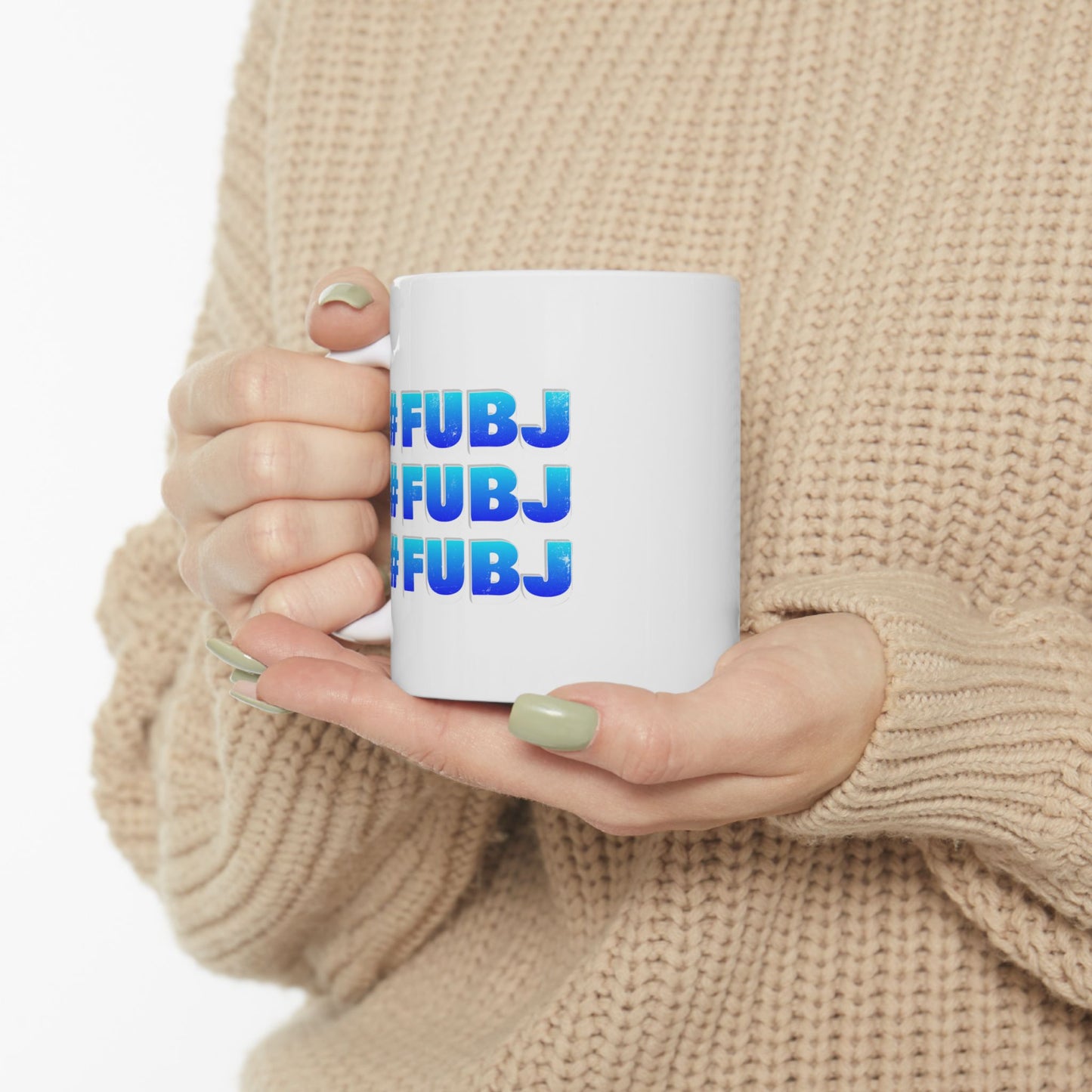Ceramic Mug — Bright Middle Finger Girl with “#FUBJ”