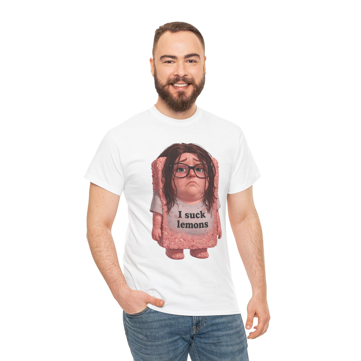 Graphic Tee — Cute Sad SPAM  Character with 'I suck lemons' Slogan