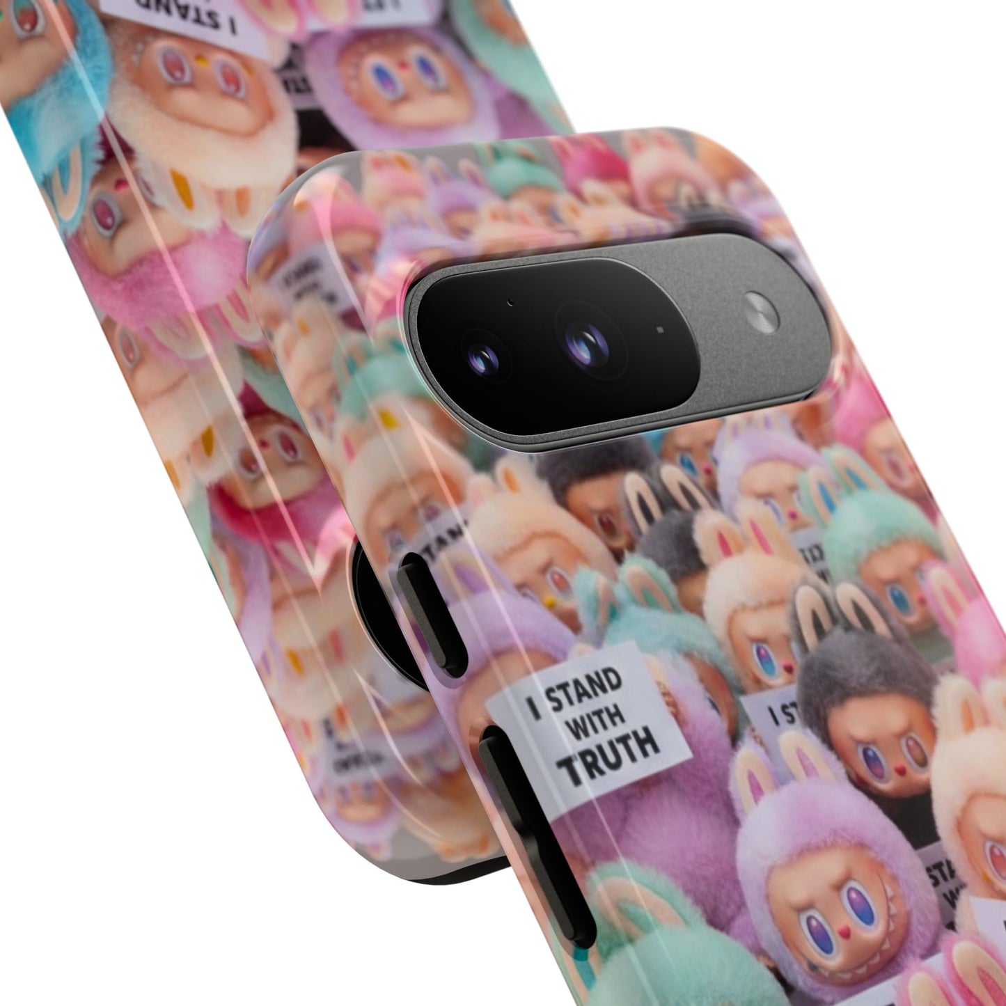 Cute Labubu  Phone Case — "I Stand With Truth" Pastel Doll Design