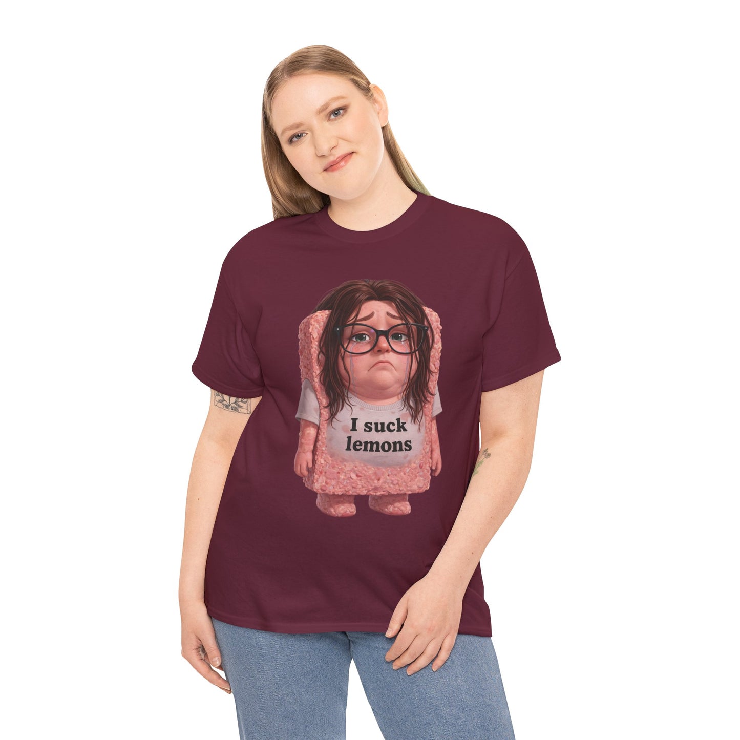 Graphic Tee — Cute Sad SPAM  Character with 'I suck lemons' Slogan