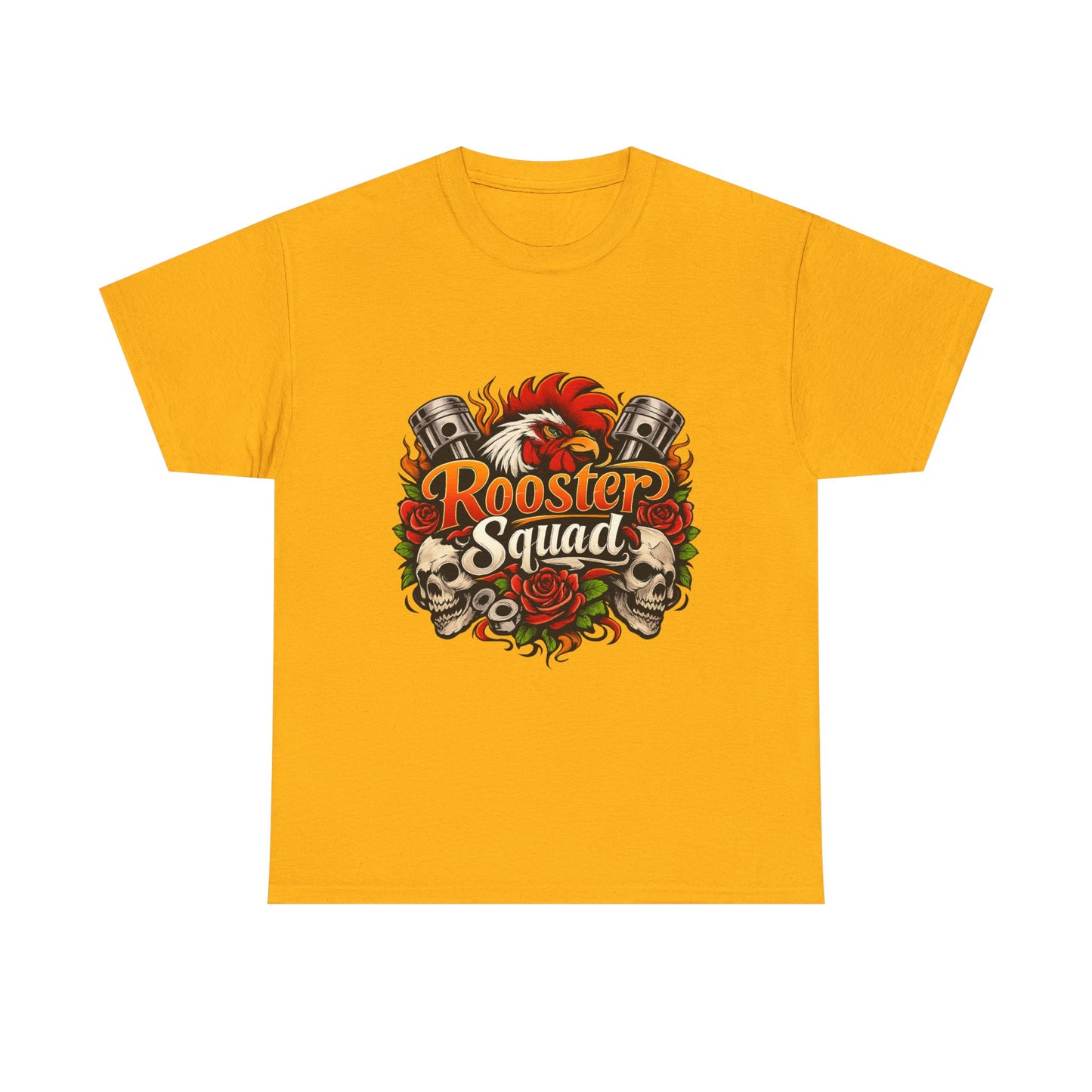 Rooster Squad Graphic Tee — Retro Skull & Pistons Vintage Motorcycle Shirt