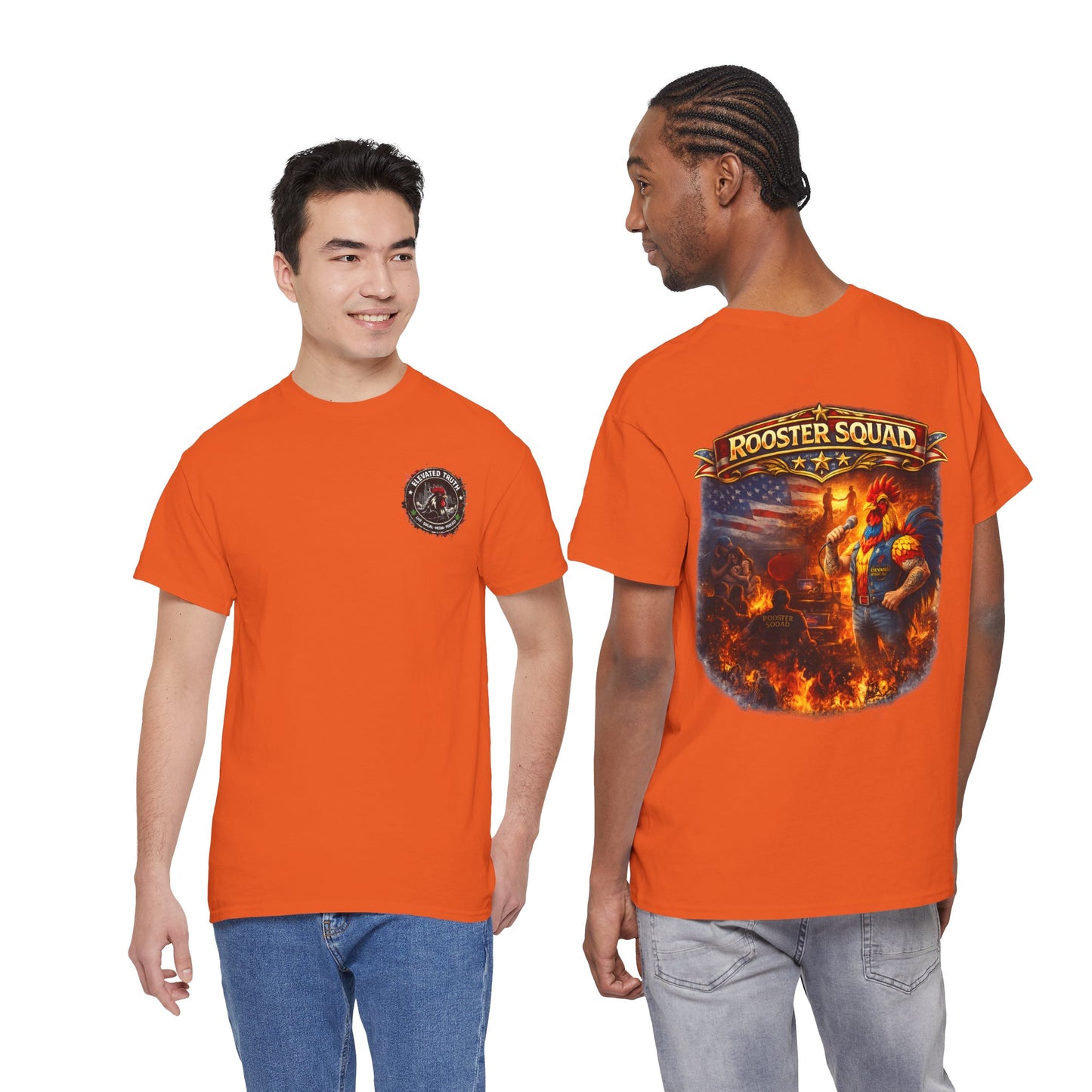 Rooster Squad Graphic Tee — Vintage Firefighter-Style Back Print