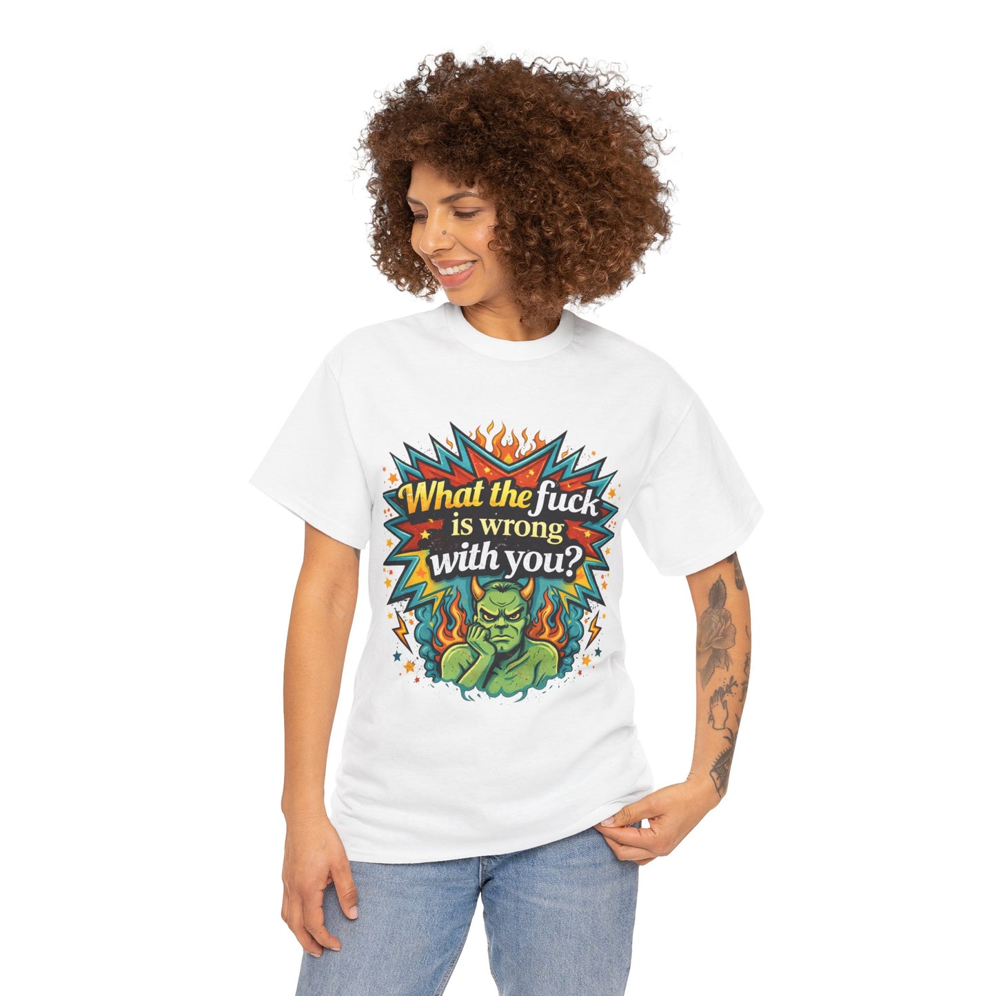 Graphic Tee — "What the F**k Is Wrong With You?" Retro Demon Design