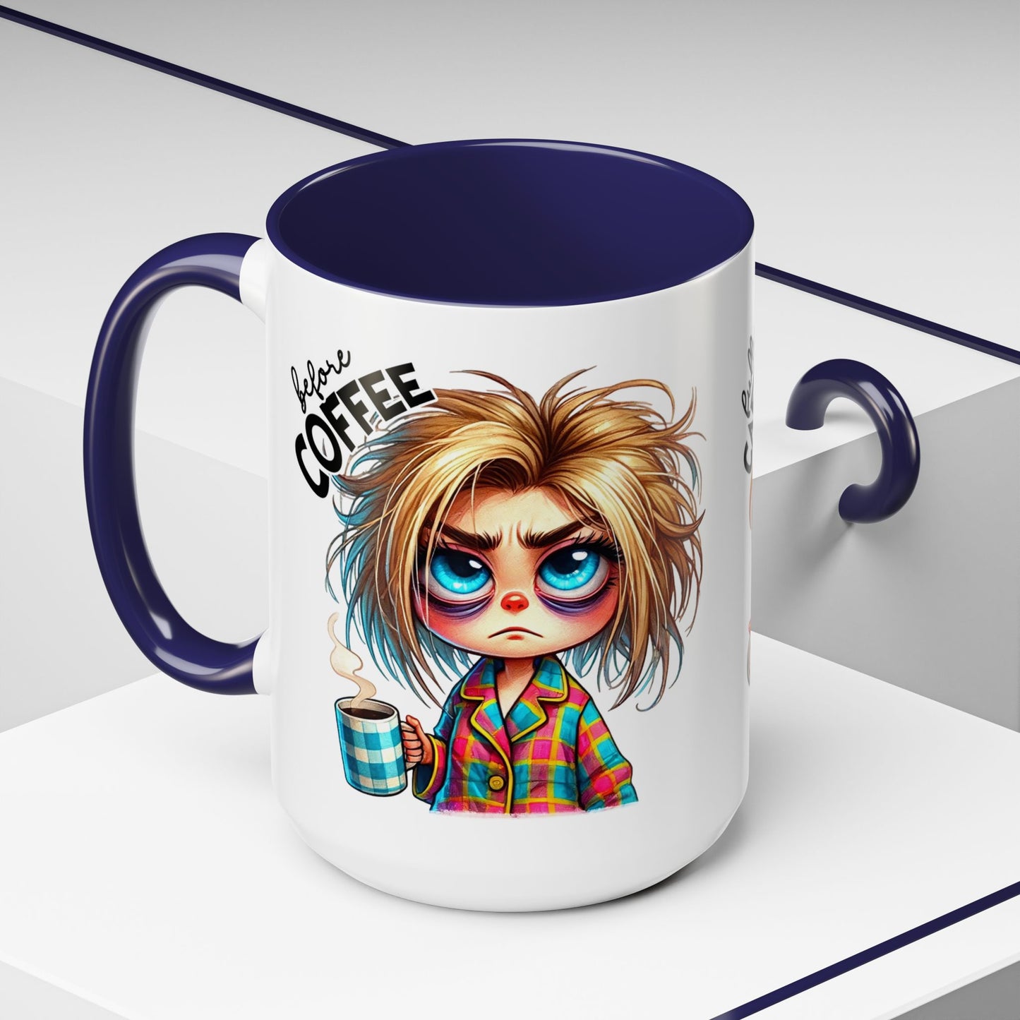 Accent Coffee Mug — Cute Blonde 'Fully Caffeinated' Coffee Lover Gift (11/15 oz)