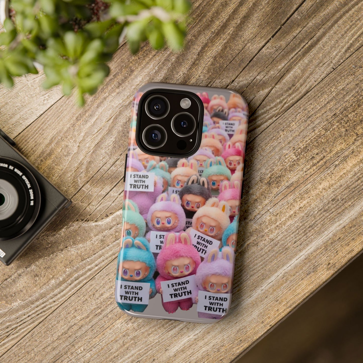 Cute Labubu  Phone Case — "I Stand With Truth" Pastel Doll Design