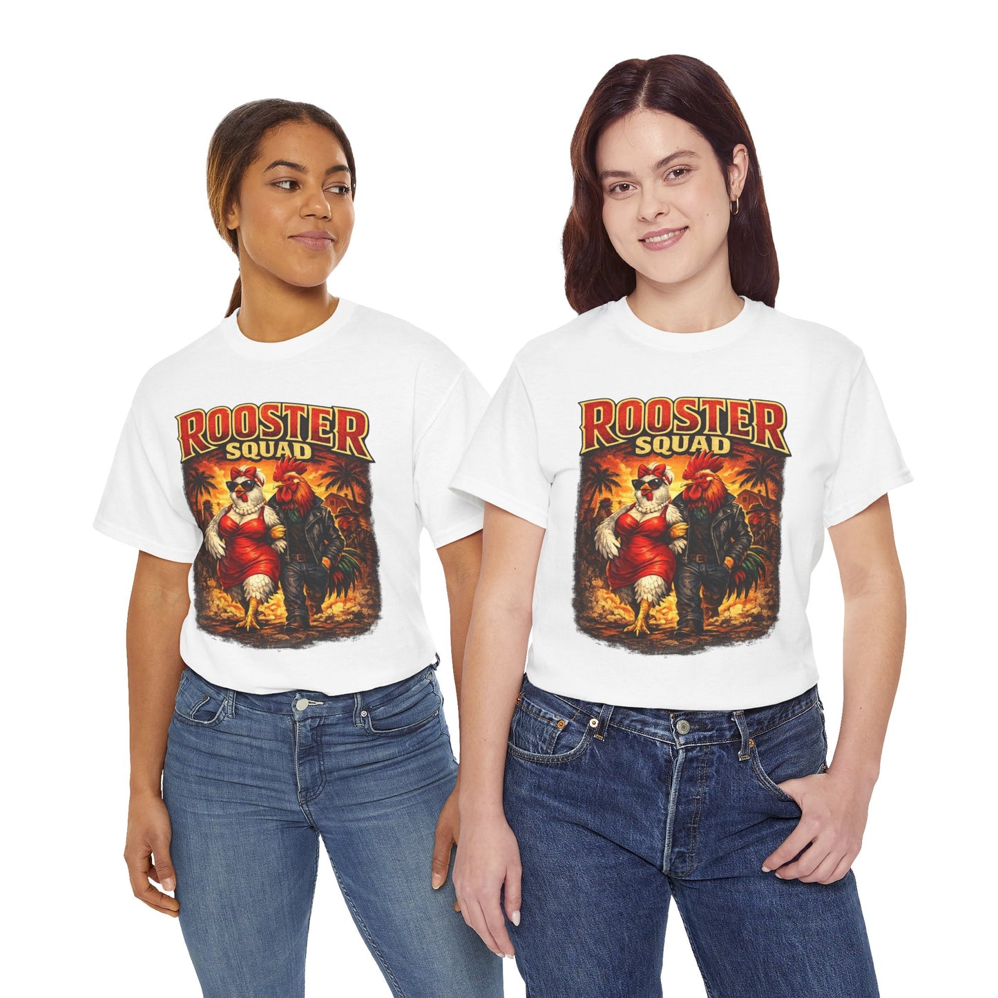 BIG ROOSTER ENERGY: Rooster Squad Vintage Graphic Tee – Retro Tropical Rooster Couple Shirt