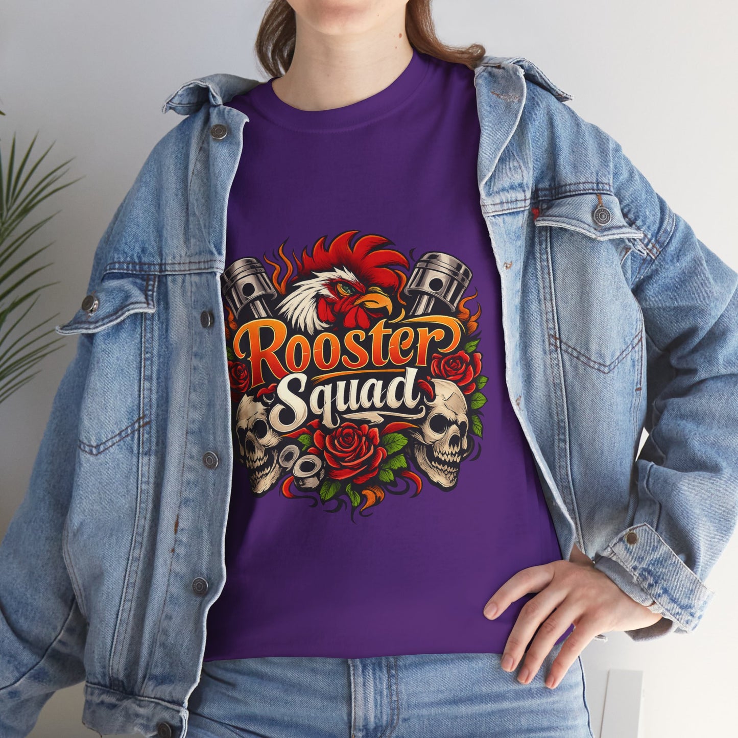 Rooster Squad Graphic Tee — Retro Skull & Pistons Vintage Motorcycle Shirt