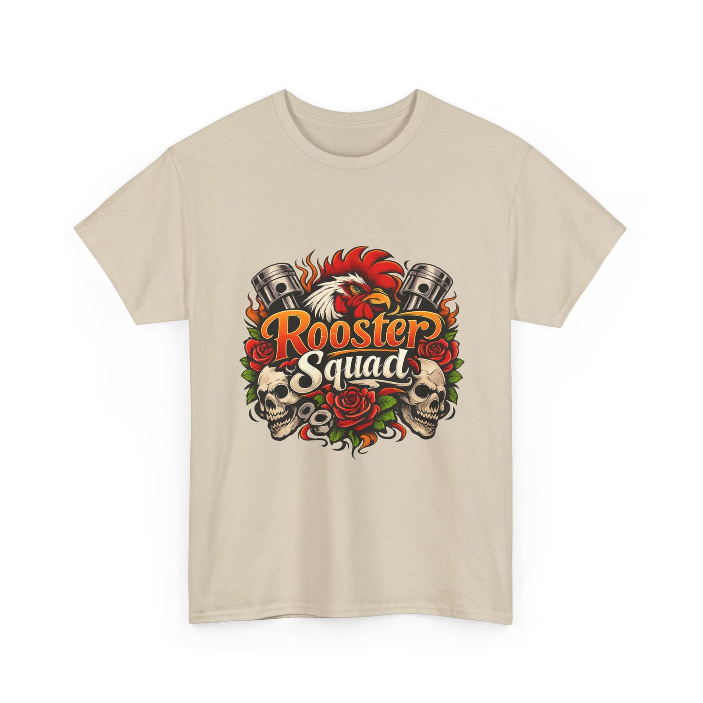Rooster Squad Graphic Tee — Retro Skull & Pistons Vintage Motorcycle Shirt