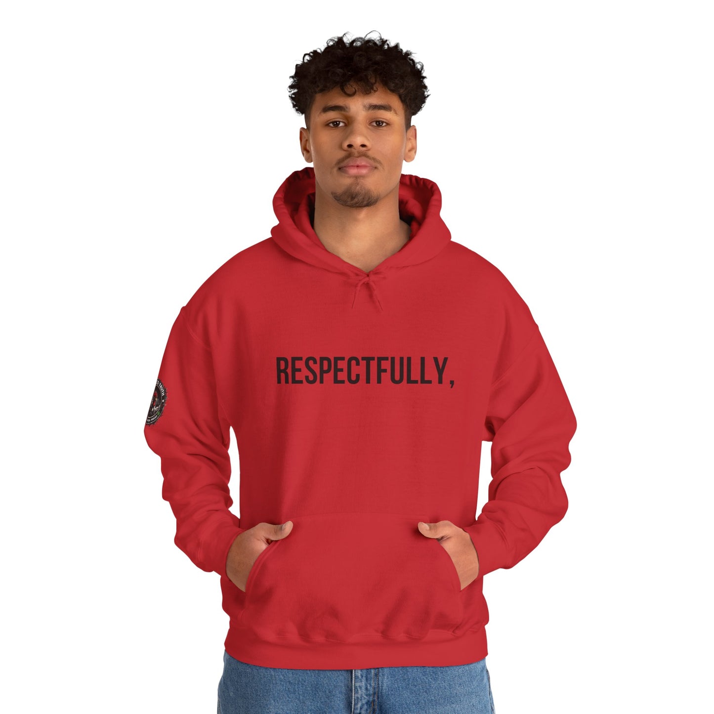 RESPECTFULLY, Hoodie — Minimalist White Pullover with 'RESPECTFULLY' Chest Print