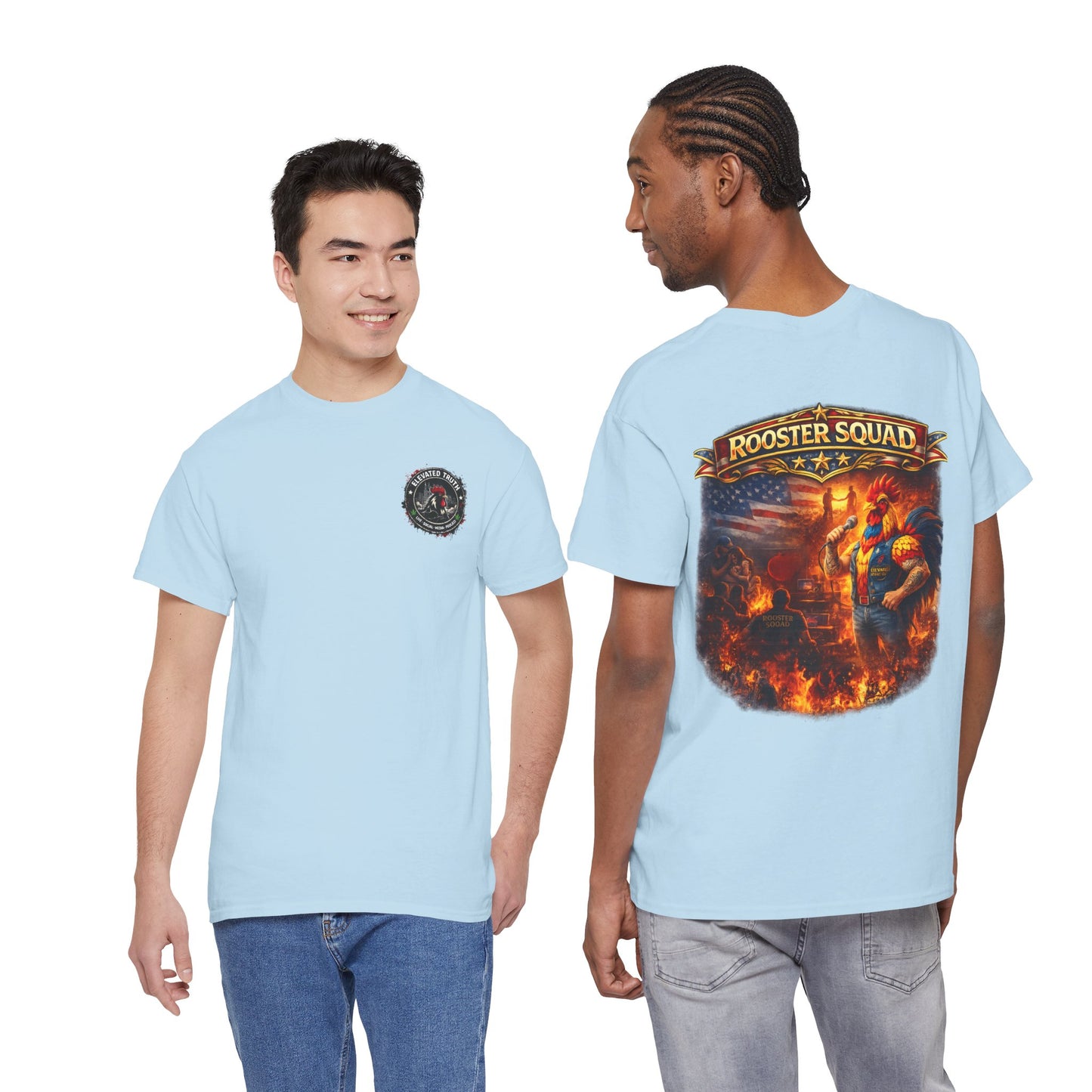Rooster Squad Graphic Tee — Vintage Firefighter-Style Back Print