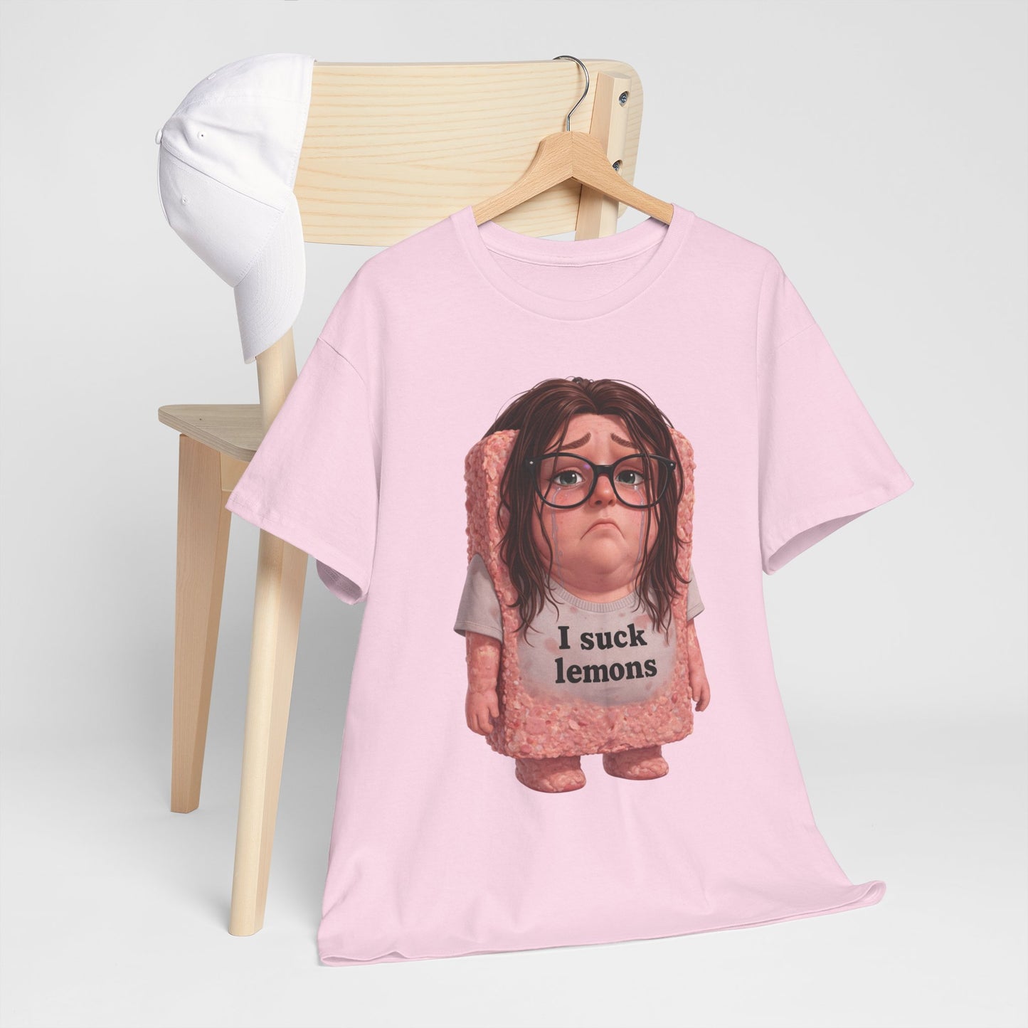 Graphic Tee — Cute Sad SPAM  Character with 'I suck lemons' Slogan
