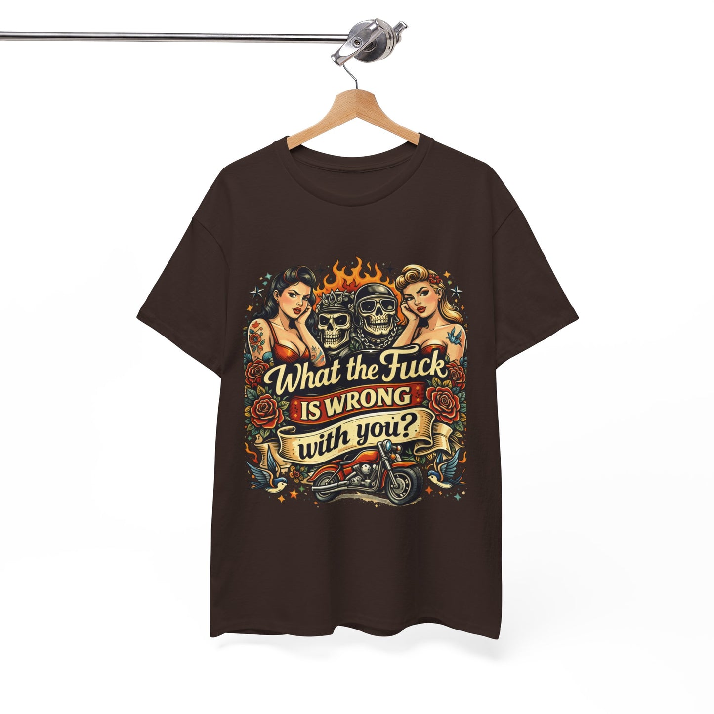 Vintage Skull & Pinup Tattoo Design __What the F*ck Is Wrong With You? Graphic Tee —