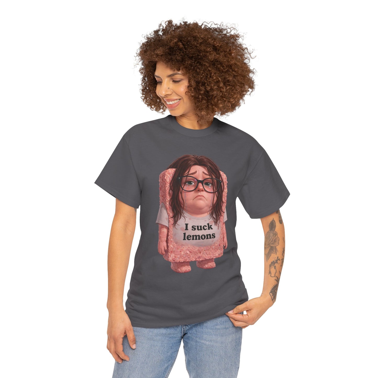 Graphic Tee — Cute Sad SPAM  Character with 'I suck lemons' Slogan
