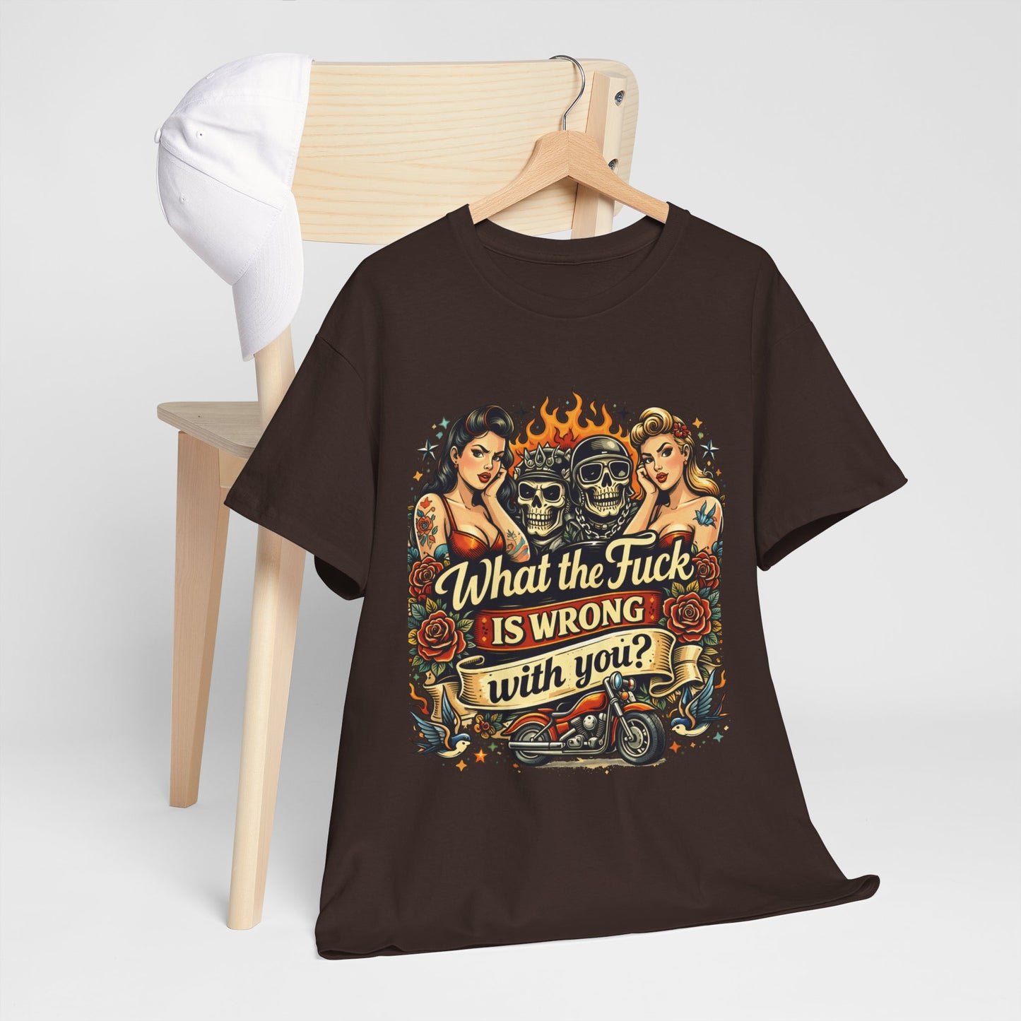 Vintage Skull & Pinup Tattoo Design __What the F*ck Is Wrong With You? Graphic Tee —