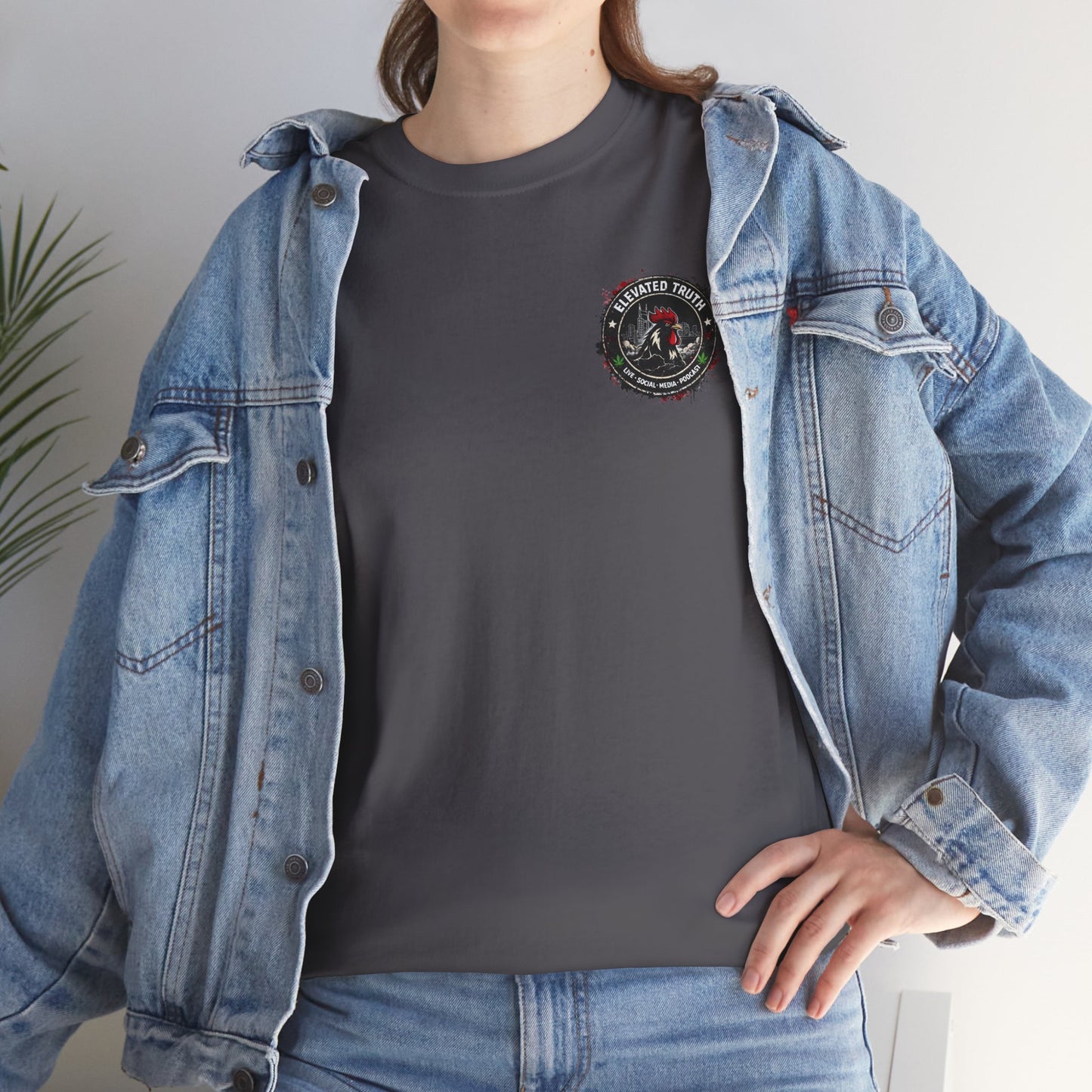 Rooster Squad Graphic Tee — Vintage Firefighter-Style Back Print