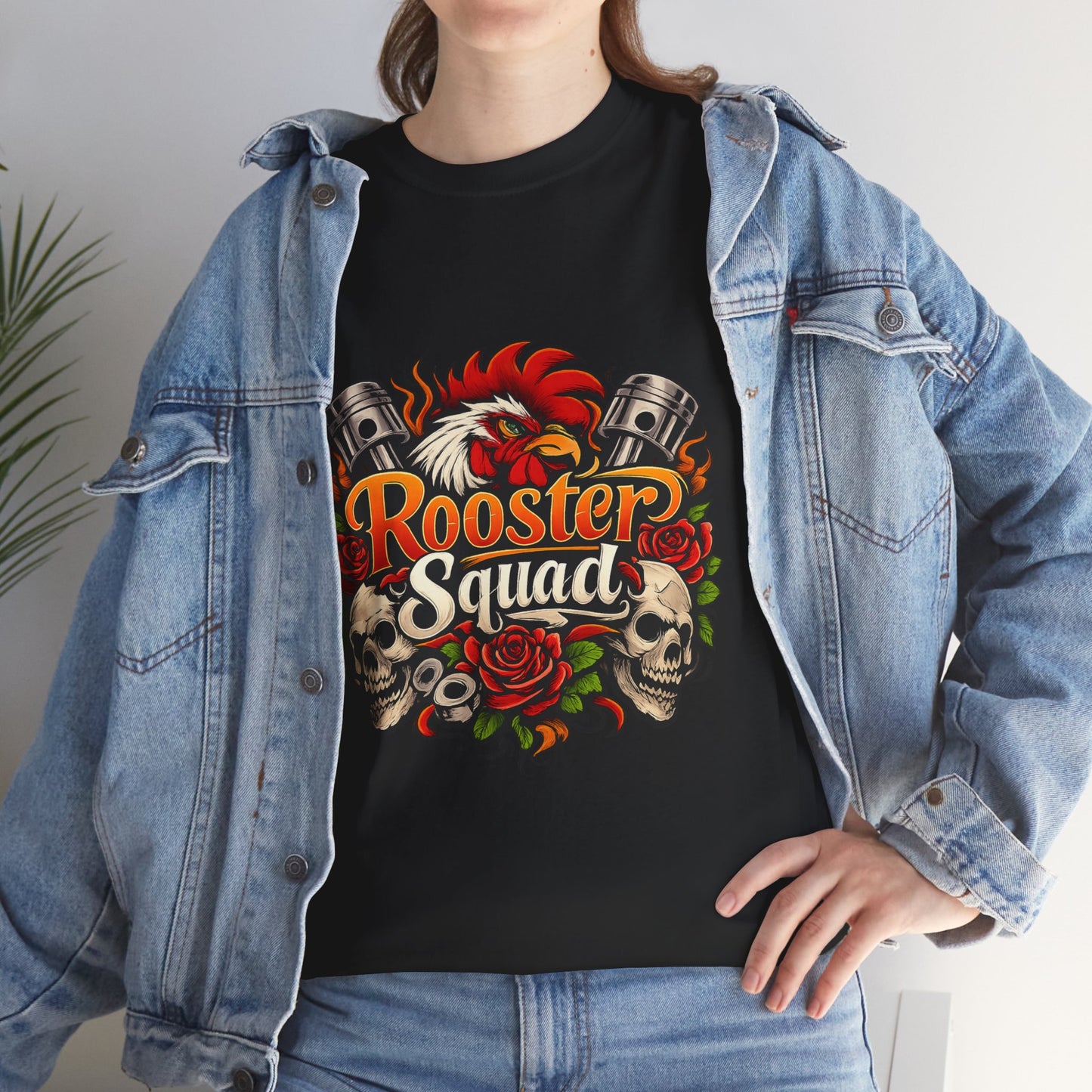 Rooster Squad Graphic Tee — Retro Skull & Pistons Vintage Motorcycle Shirt
